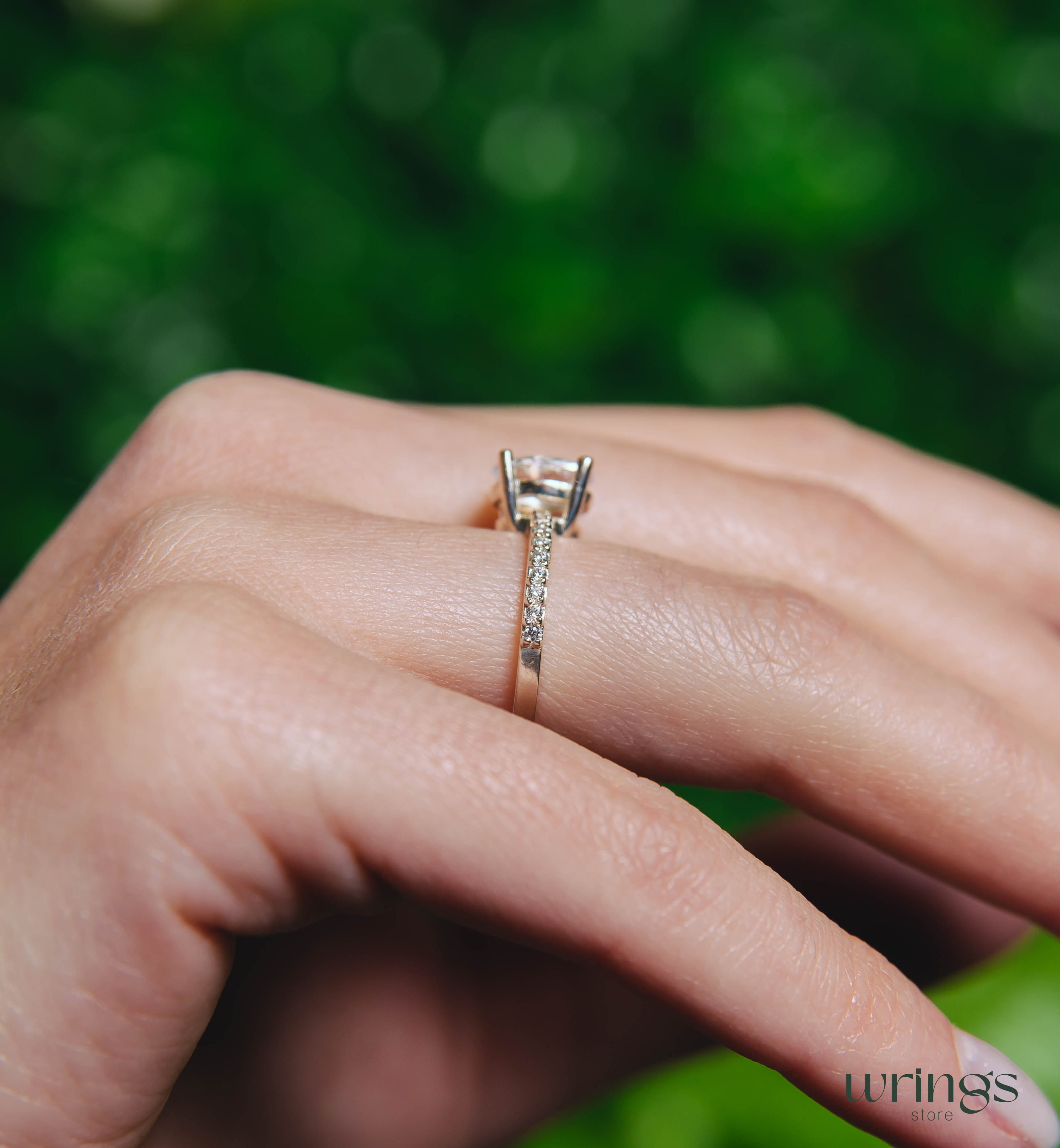 Large Oval Diamond CZ Engagement Ring Pave Side Stones