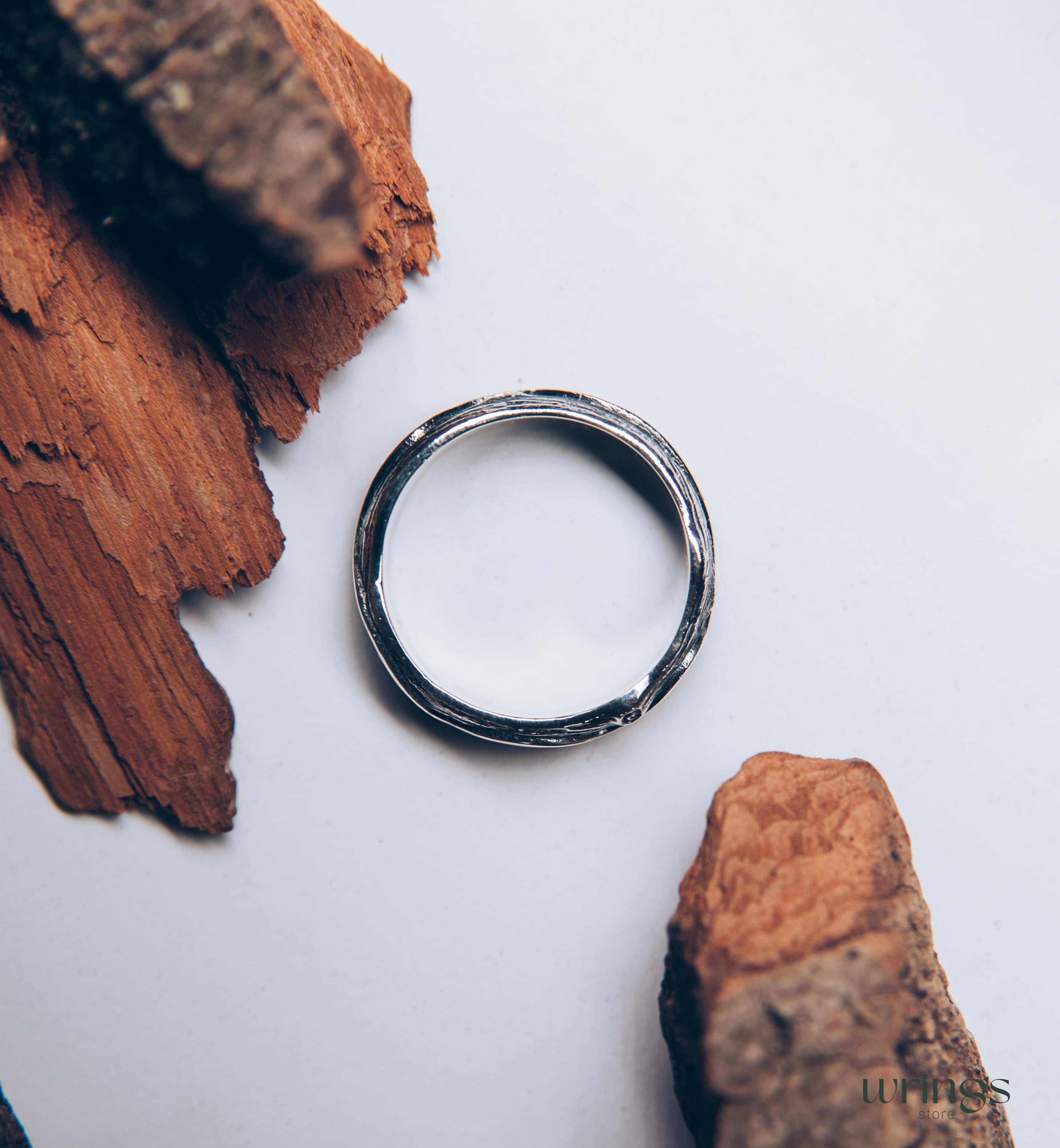 Unique Wavy line & Tree bark Fine Heavy Silver Ring