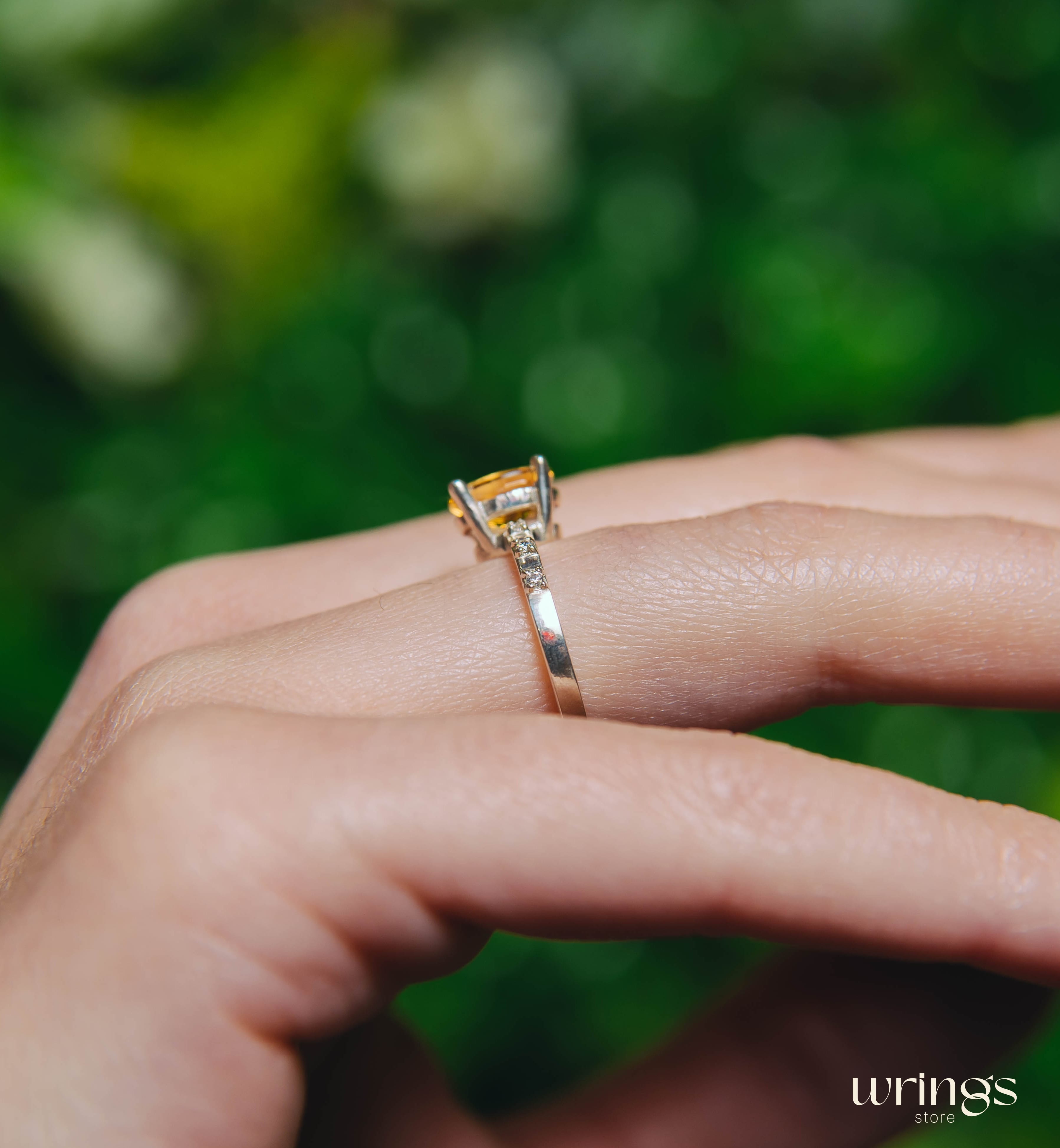 Large Oval Citrine Engagement Ring with Side Stones