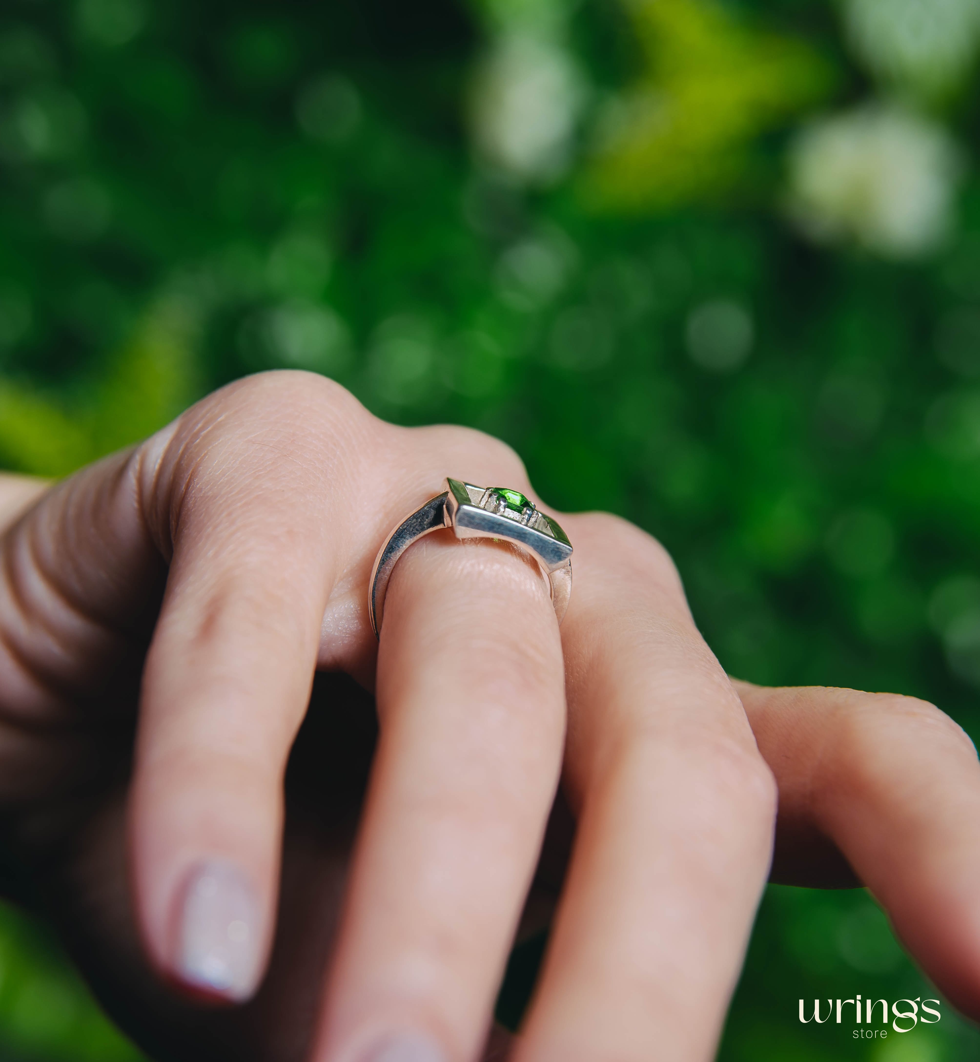 Open Silver Square Cocktail Ring with Custom Gemstone