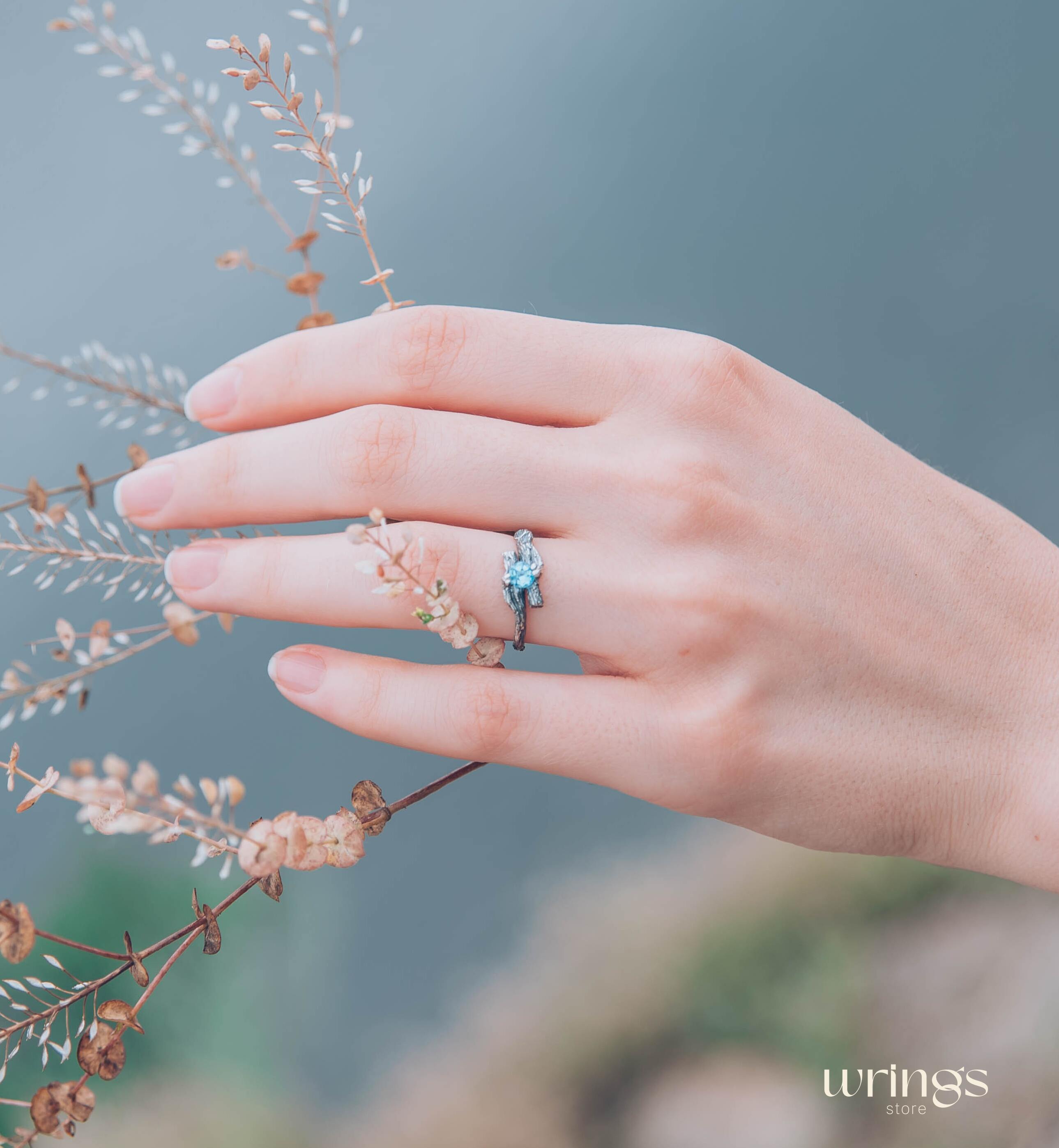 Two Silver Branches with Topaz Engagement Ring