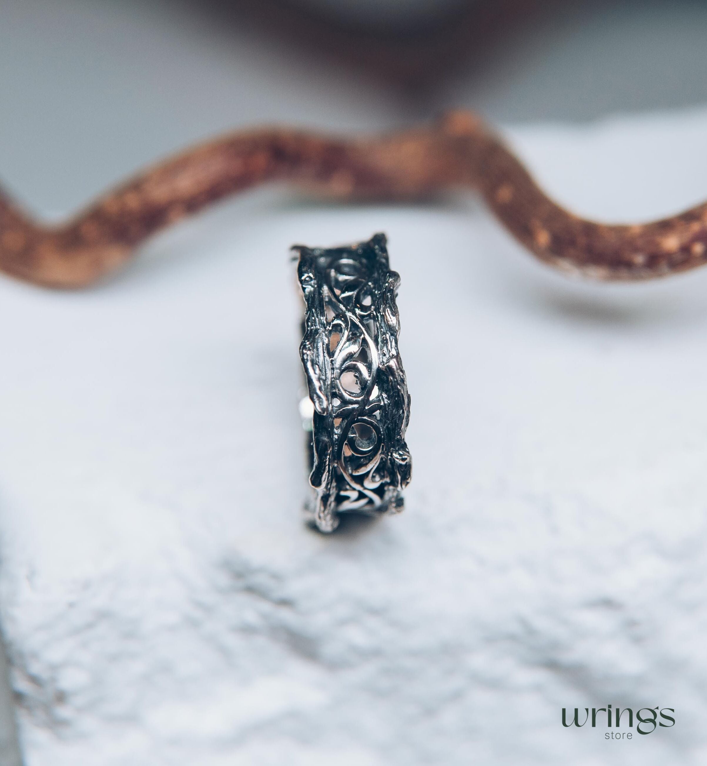 Diamond with Sterling Silver Branch and Vine Wedding Band