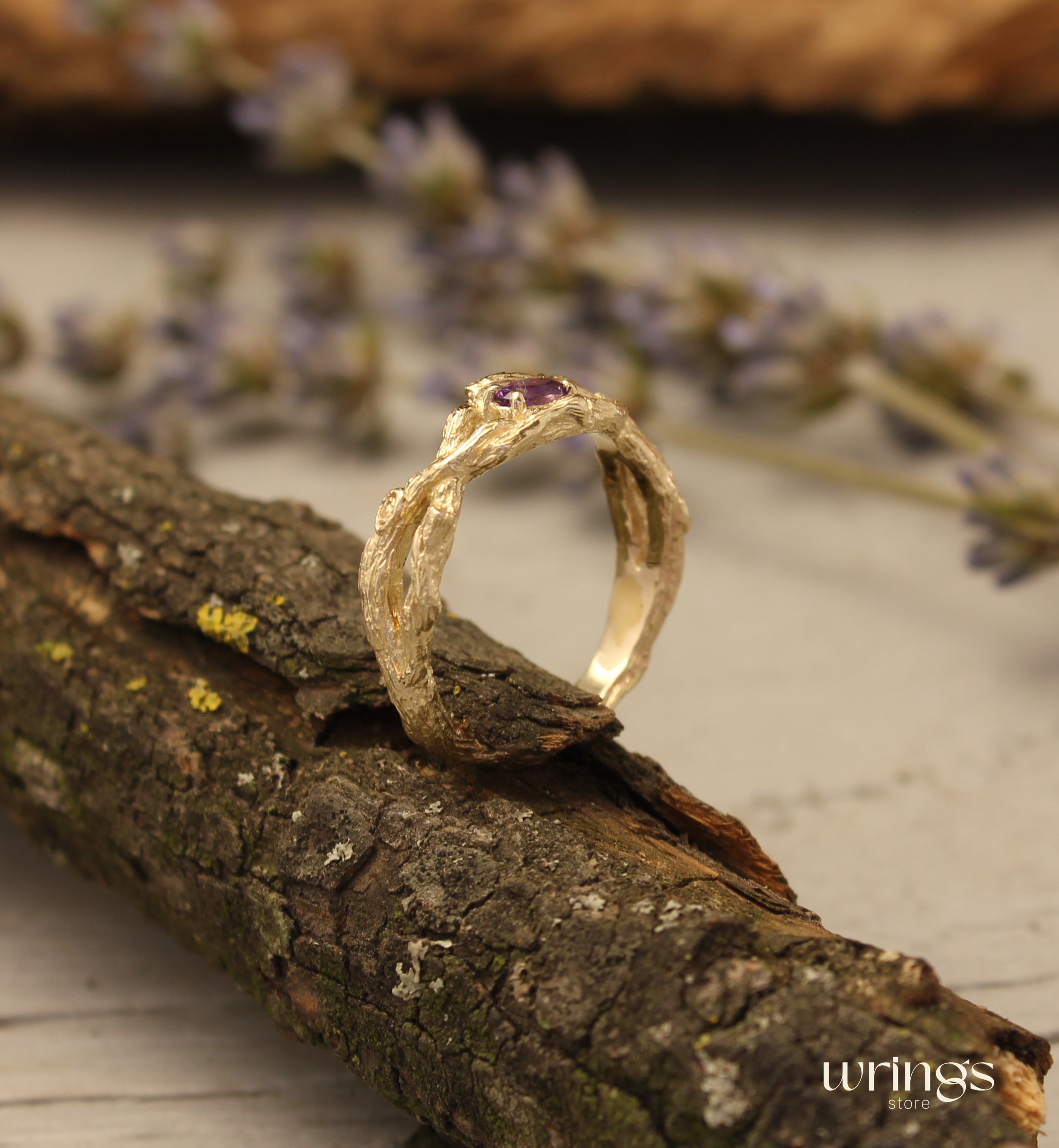 Sparkling Amethyst Infinity Branch Engagement Ring Gold