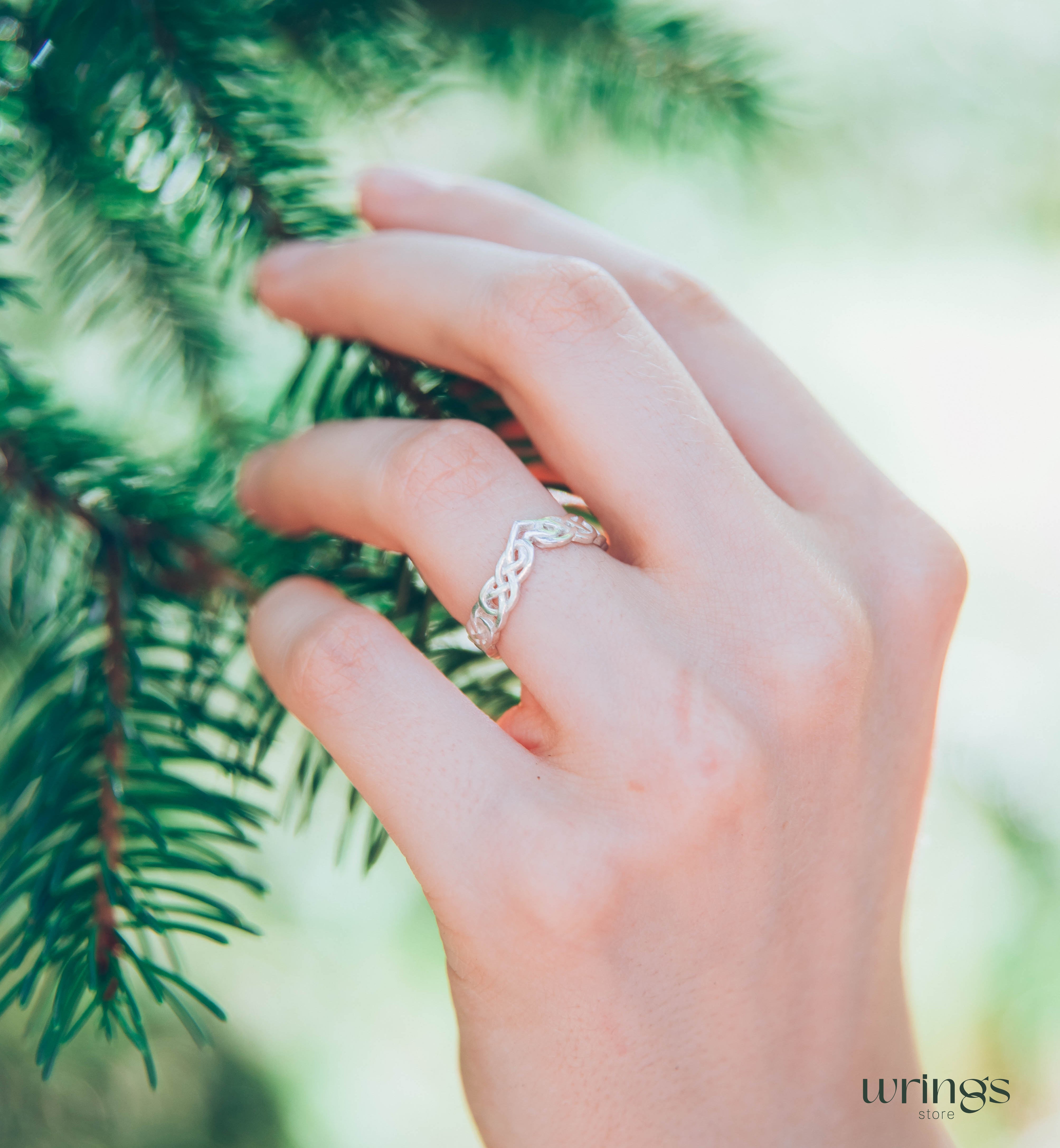 Unique Wicker Chevron Celtic Wedding Ring Silver