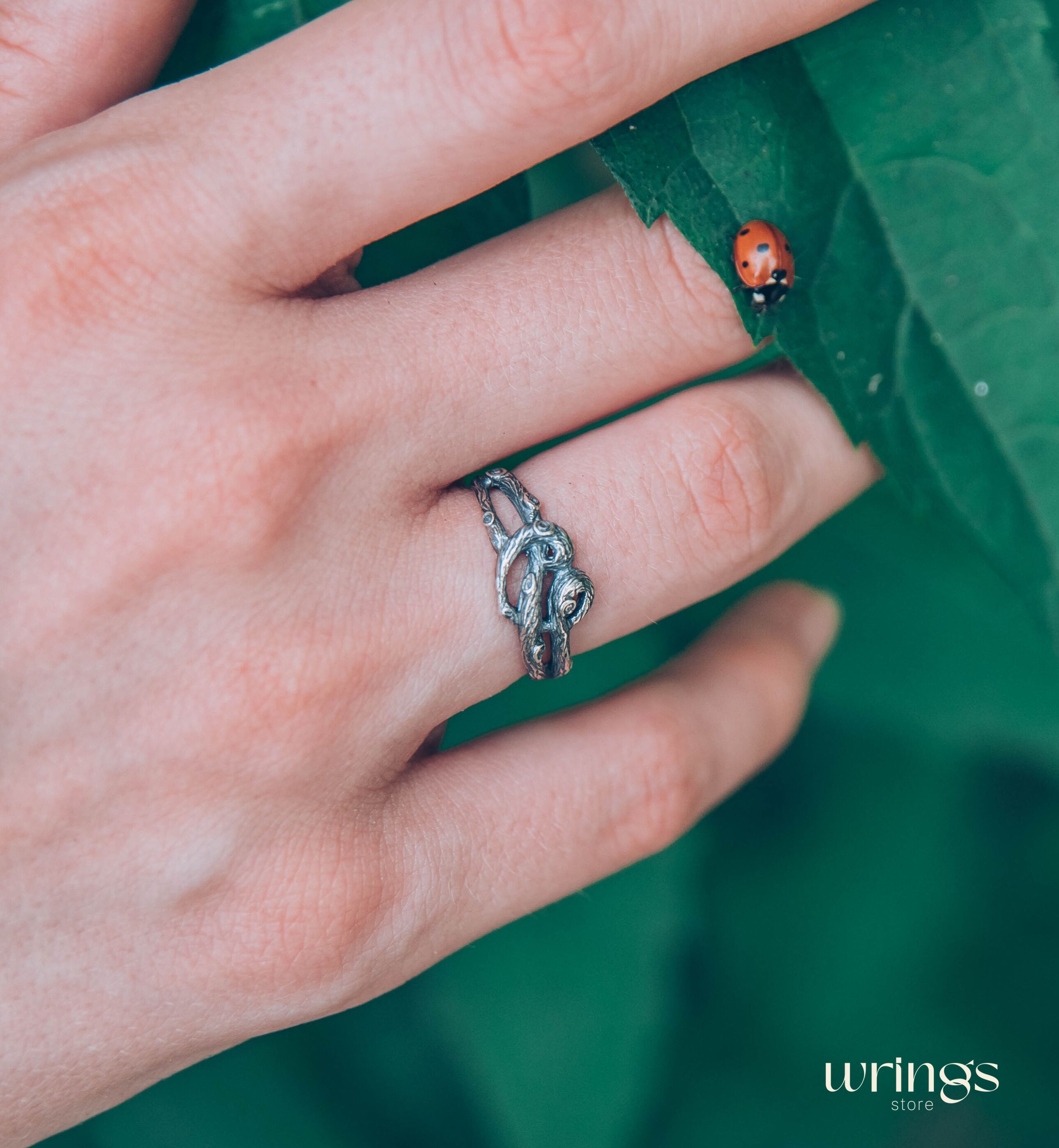 Silver Braided Branch of Heart Promise Ring