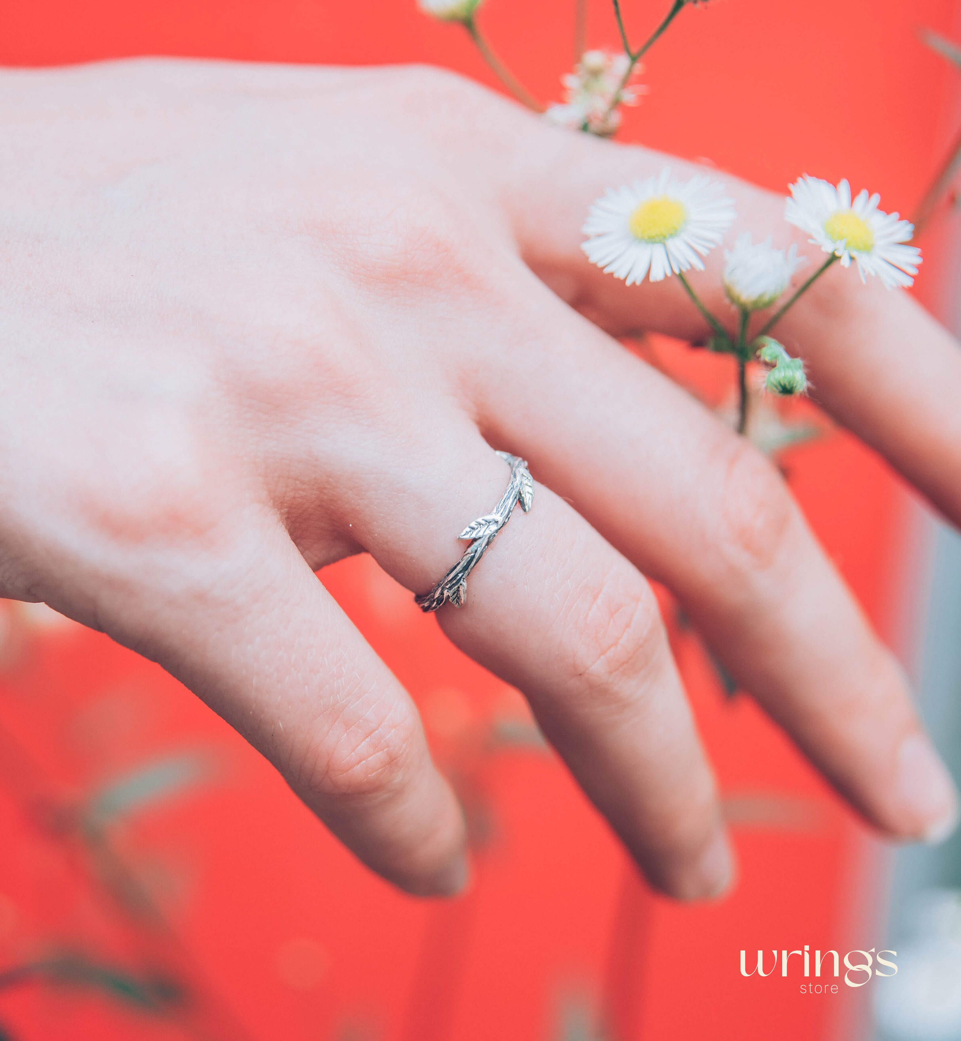Sticking Leaves Minimalist Branch Silver Ring