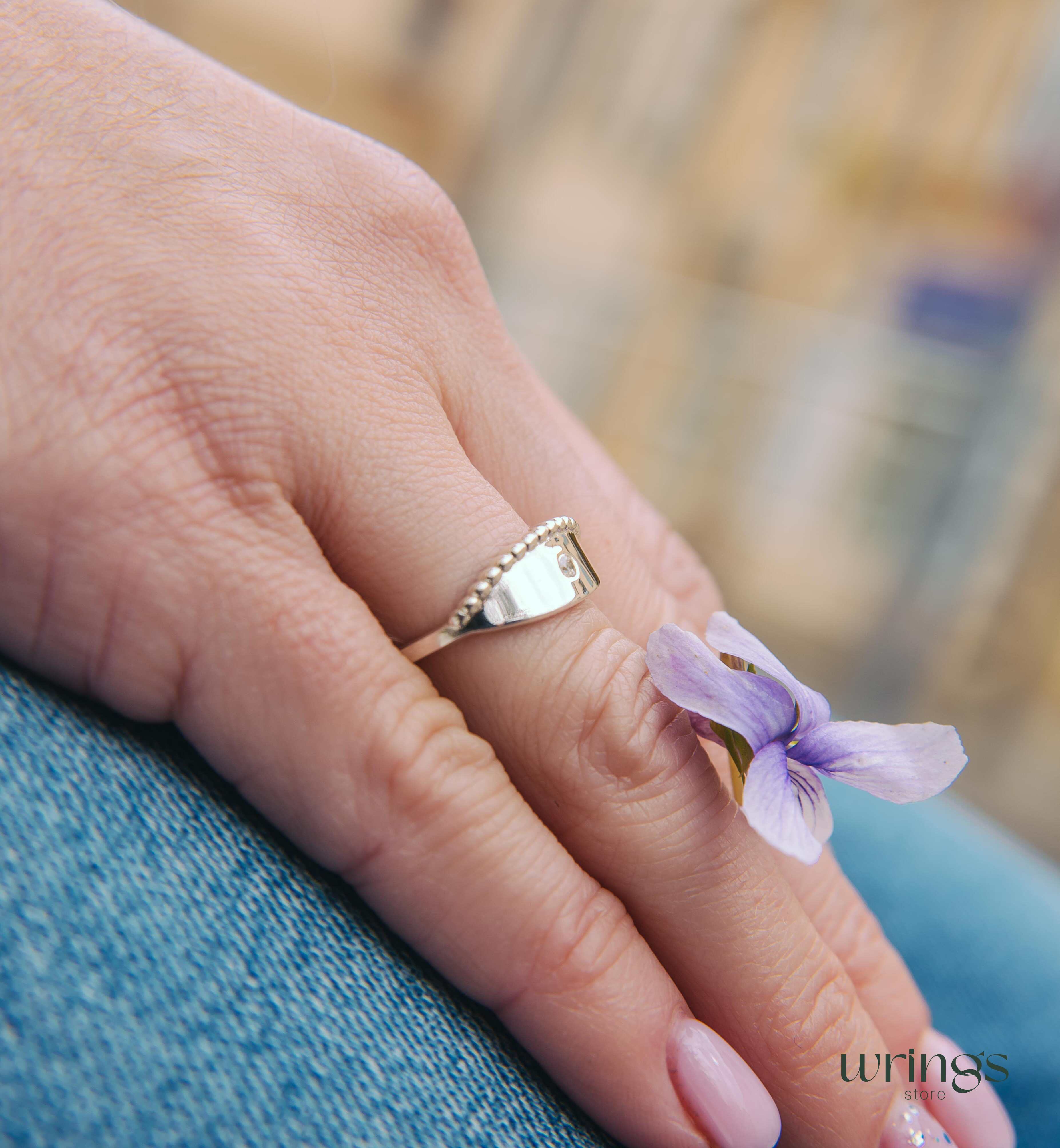 Unique Sterling Silver Boho Wedding Ring with Diamond