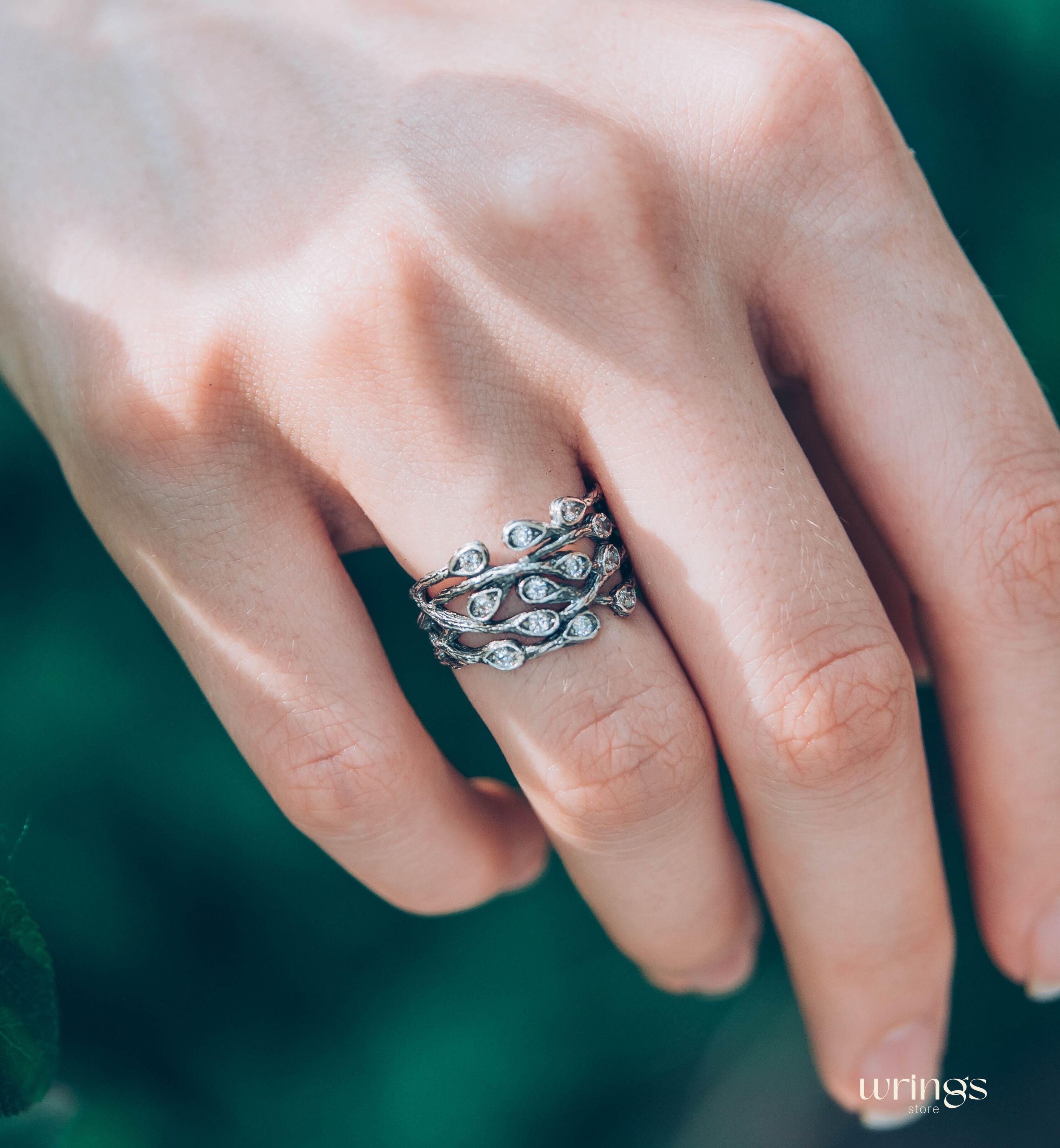 Wide Braided Branch Silver Womens Ring inspired by Nature