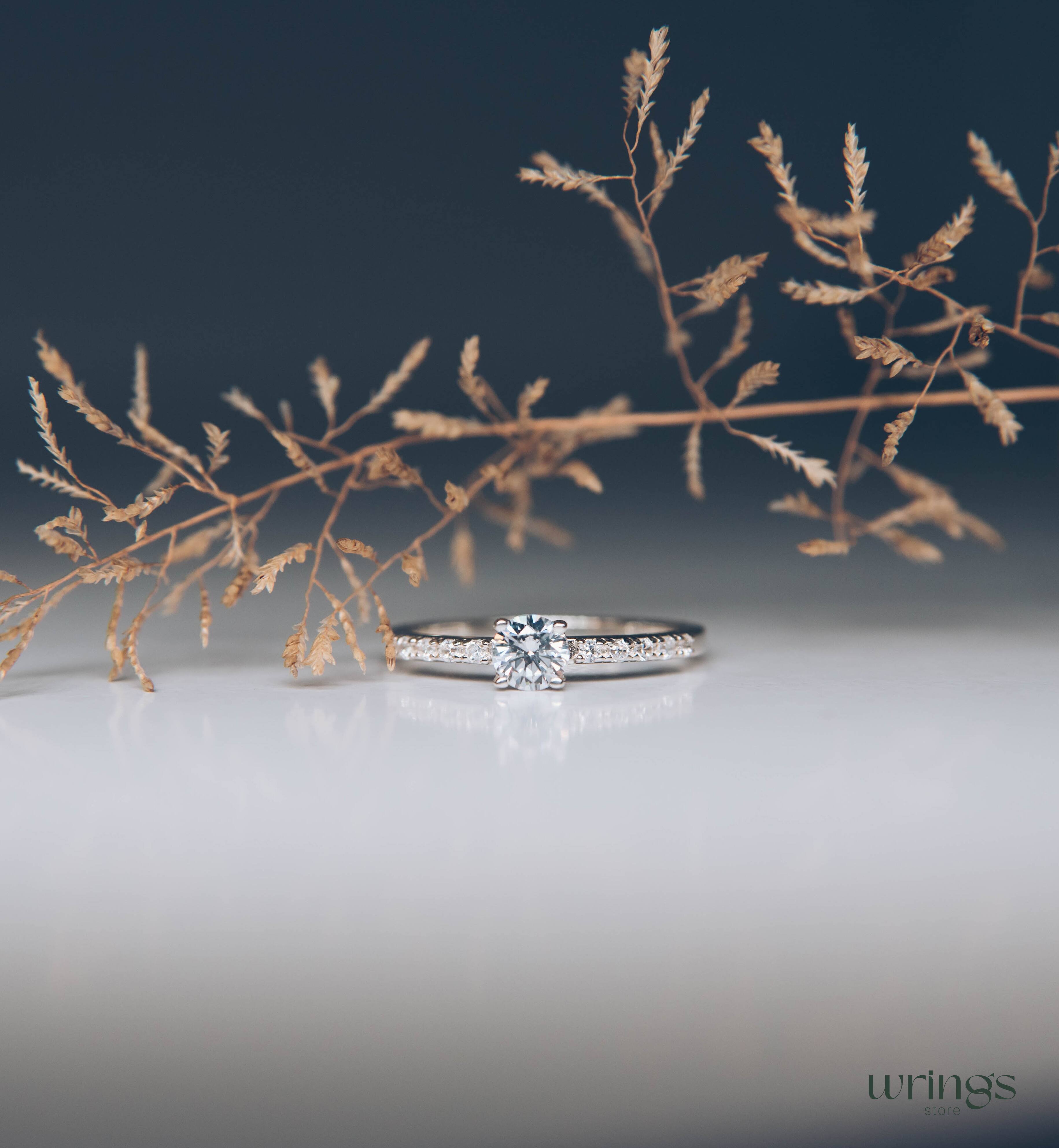 Big Round Cubic Zirconia Engagement ring with Accents