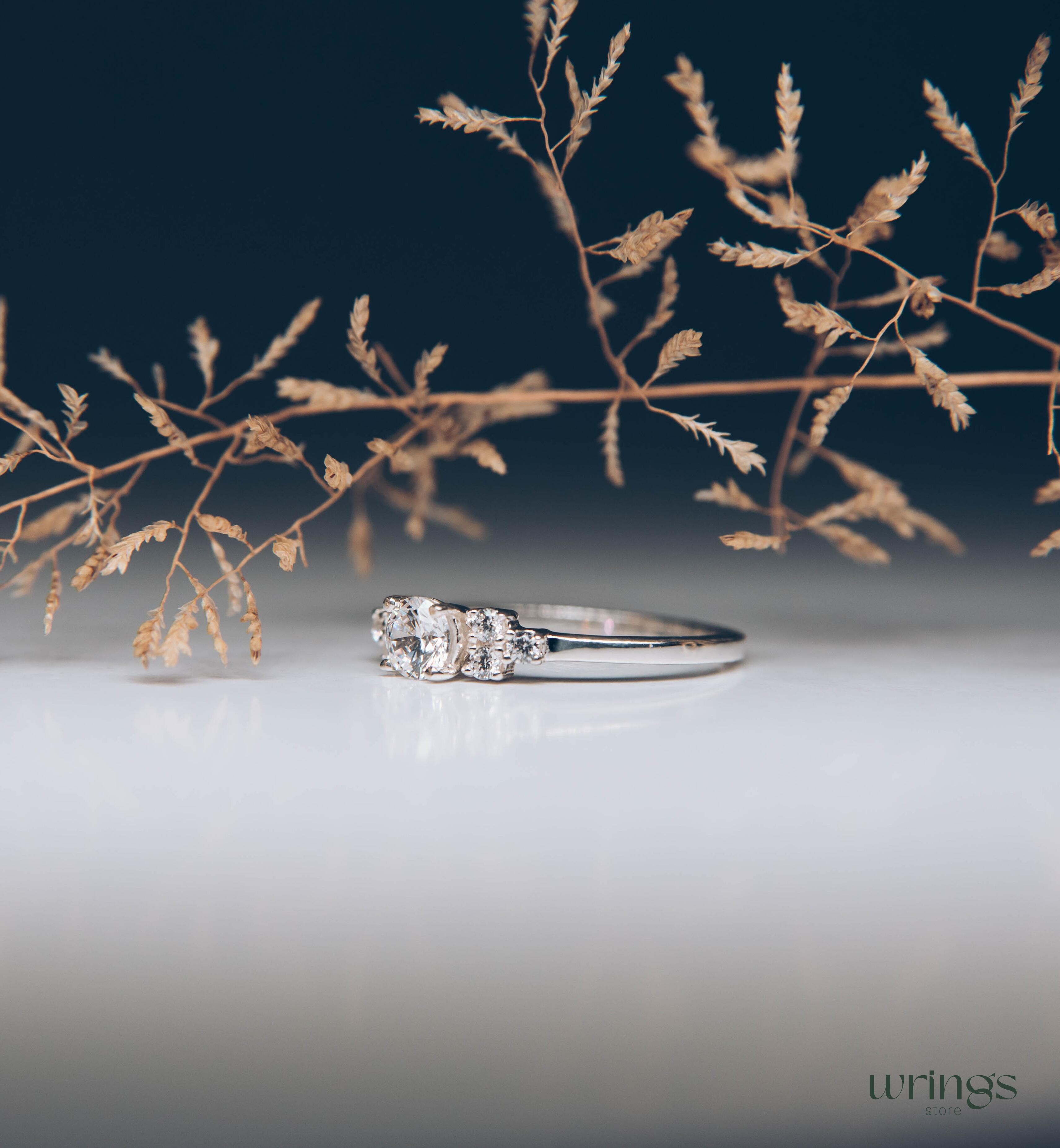 Round Cubic Zirconia Cluster Engagement Ring in 925 Silver