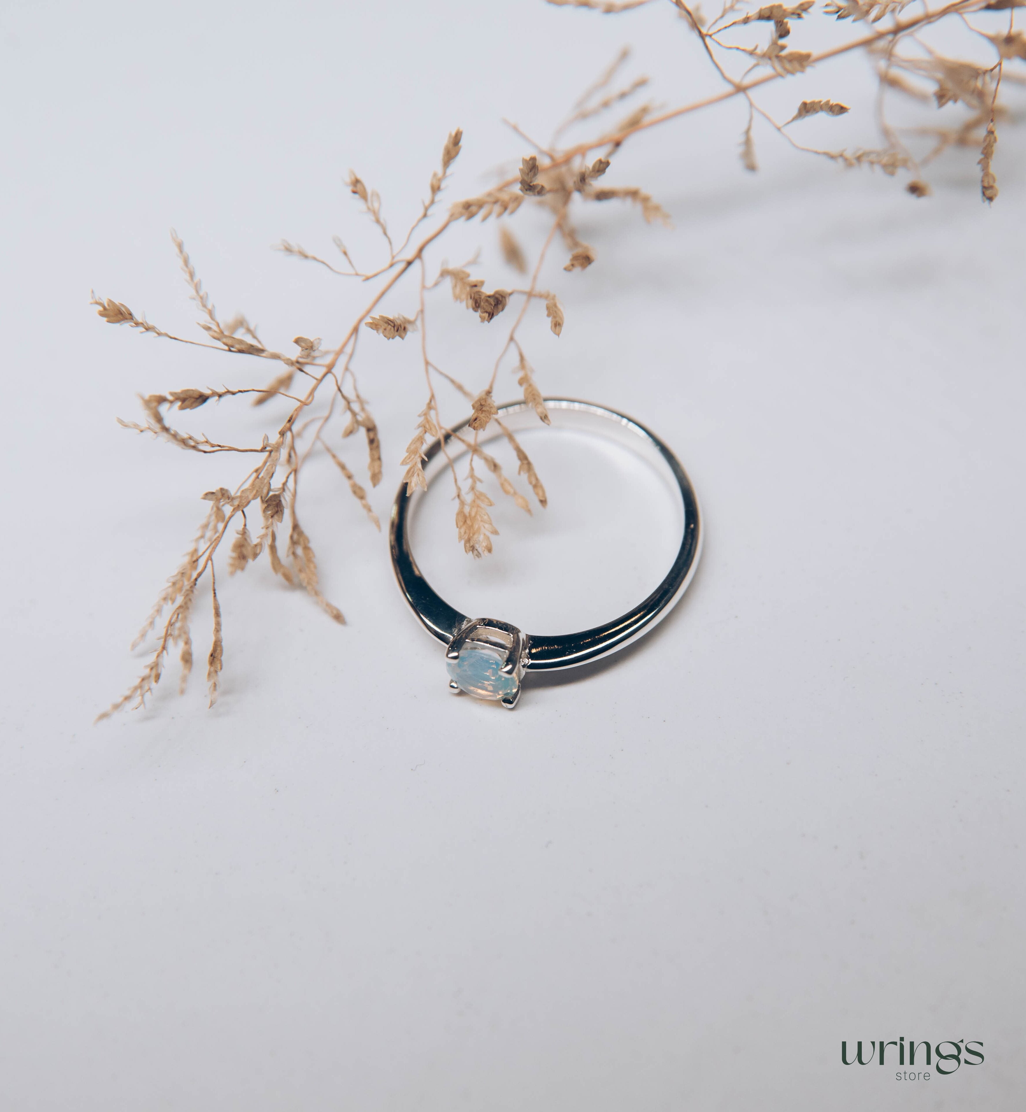 Round Moonstone Classic Silver Solitaire Engagement Ring