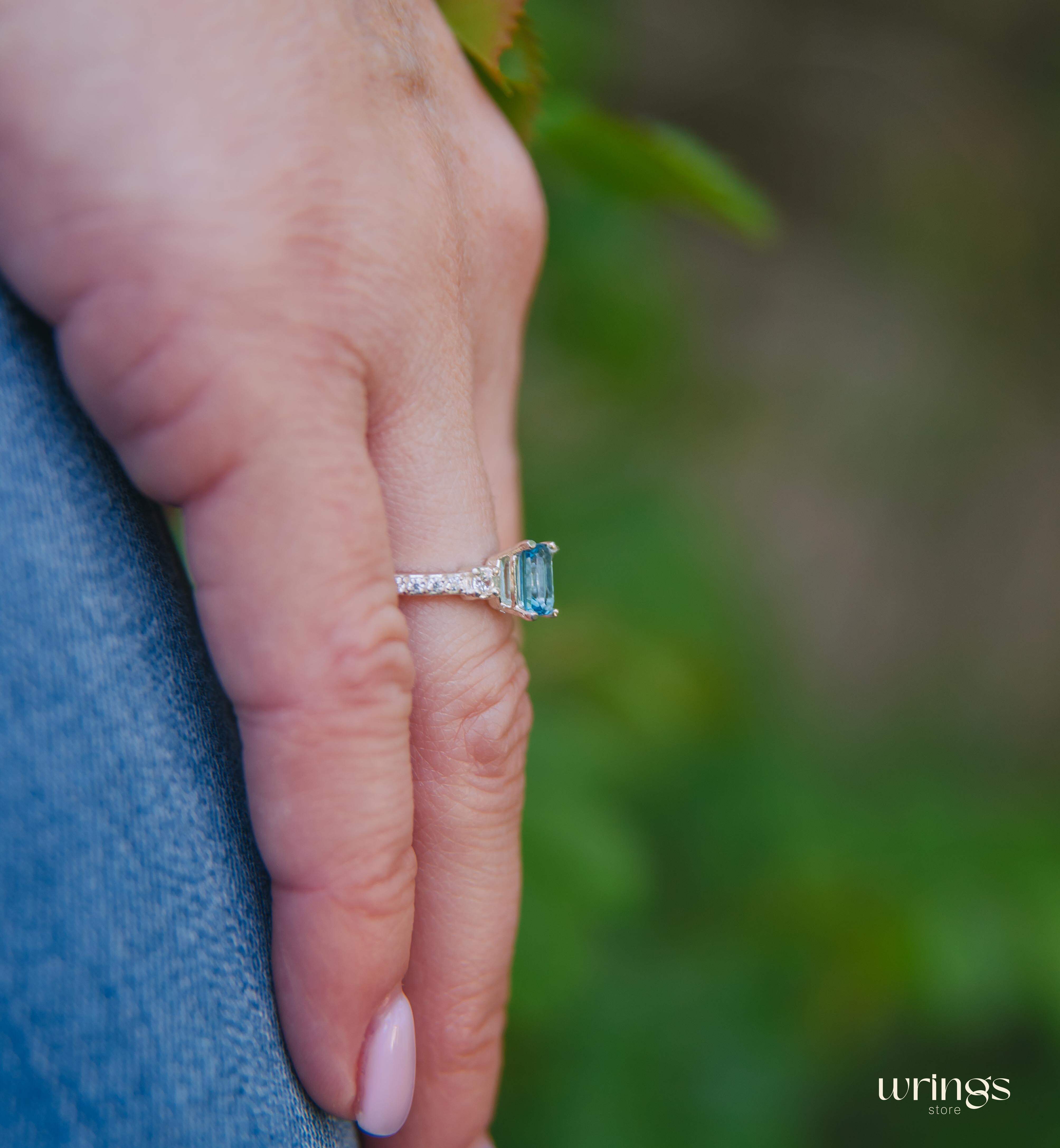 Silver Three Stone Ring central Swiss Topaz & CZ Side Stones