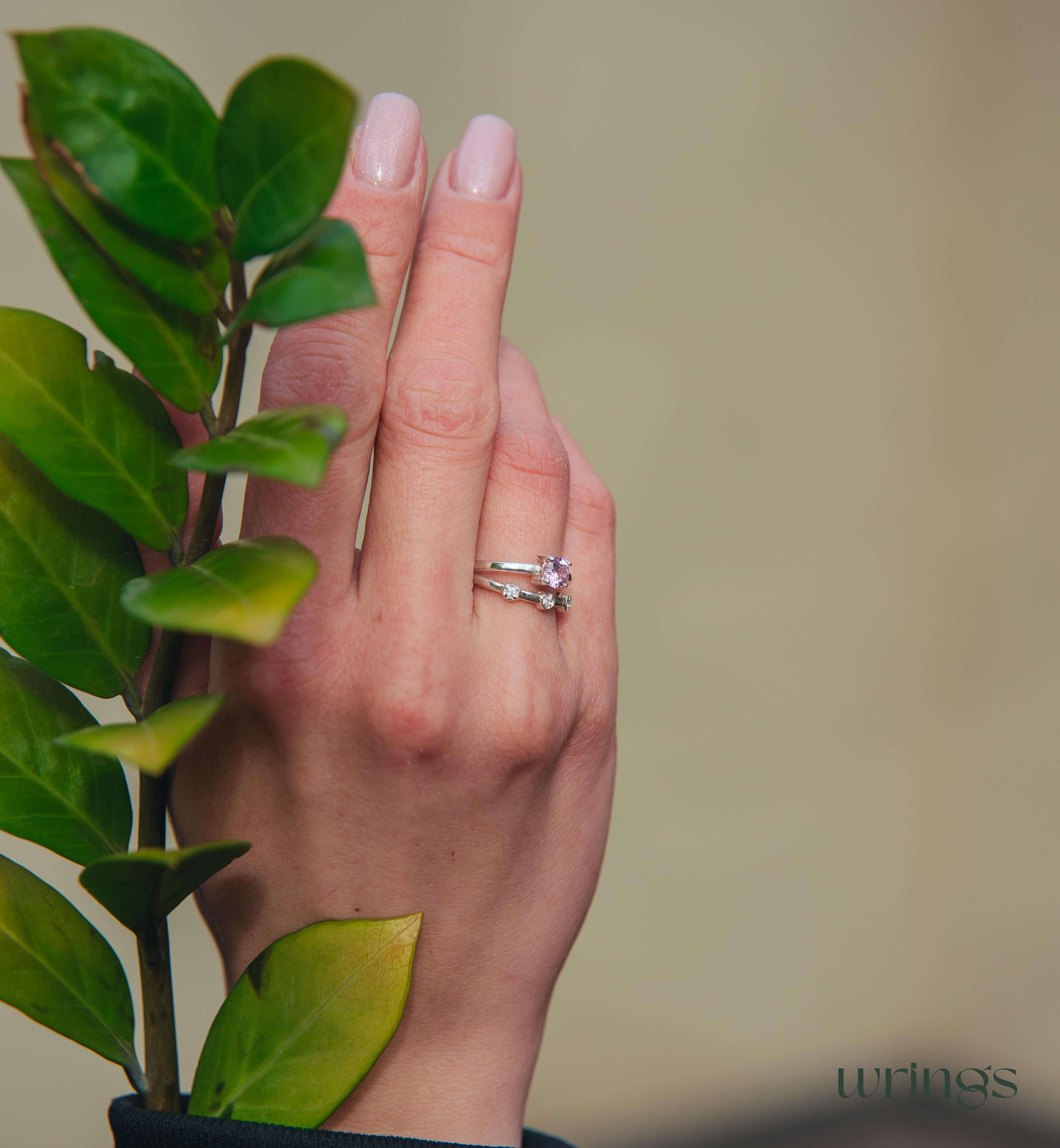 Split Shank Amethyst Engagement Ring with 3 Accent stones
