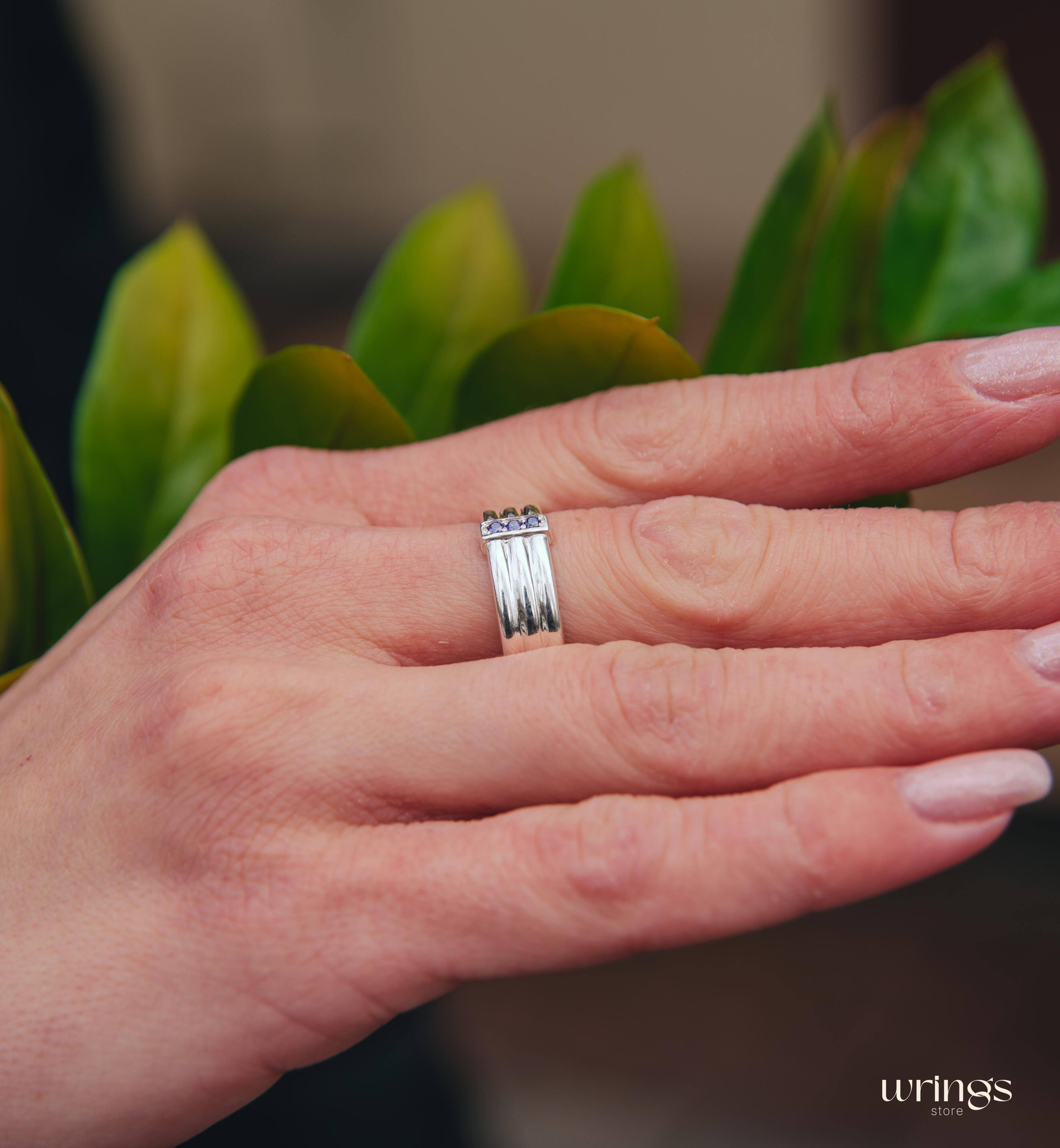 Three Amethysts Straight Triple Ring in Sterling Silver