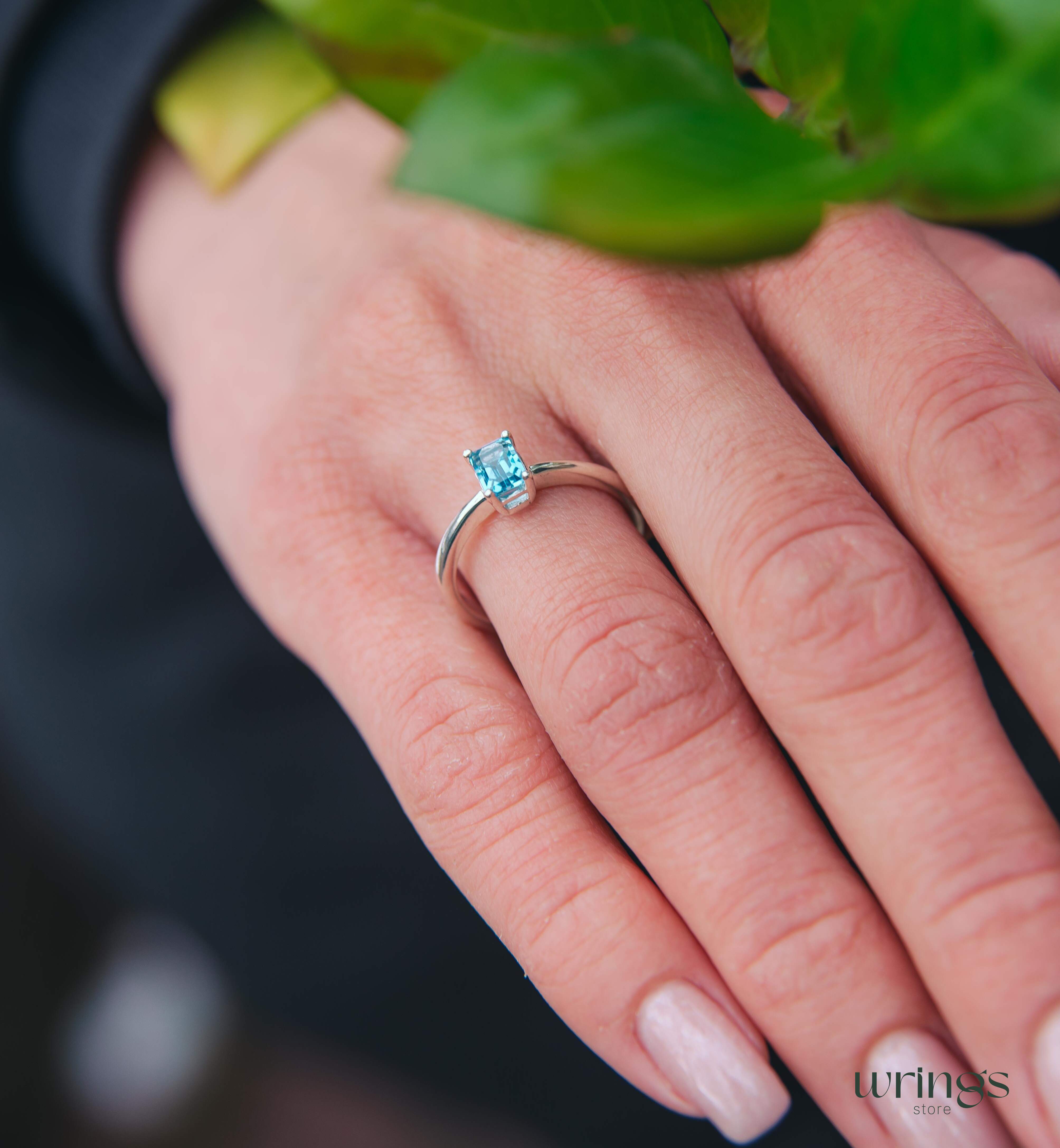 Topaz Gemstone Silver Octagon Solitaire Engagement ring