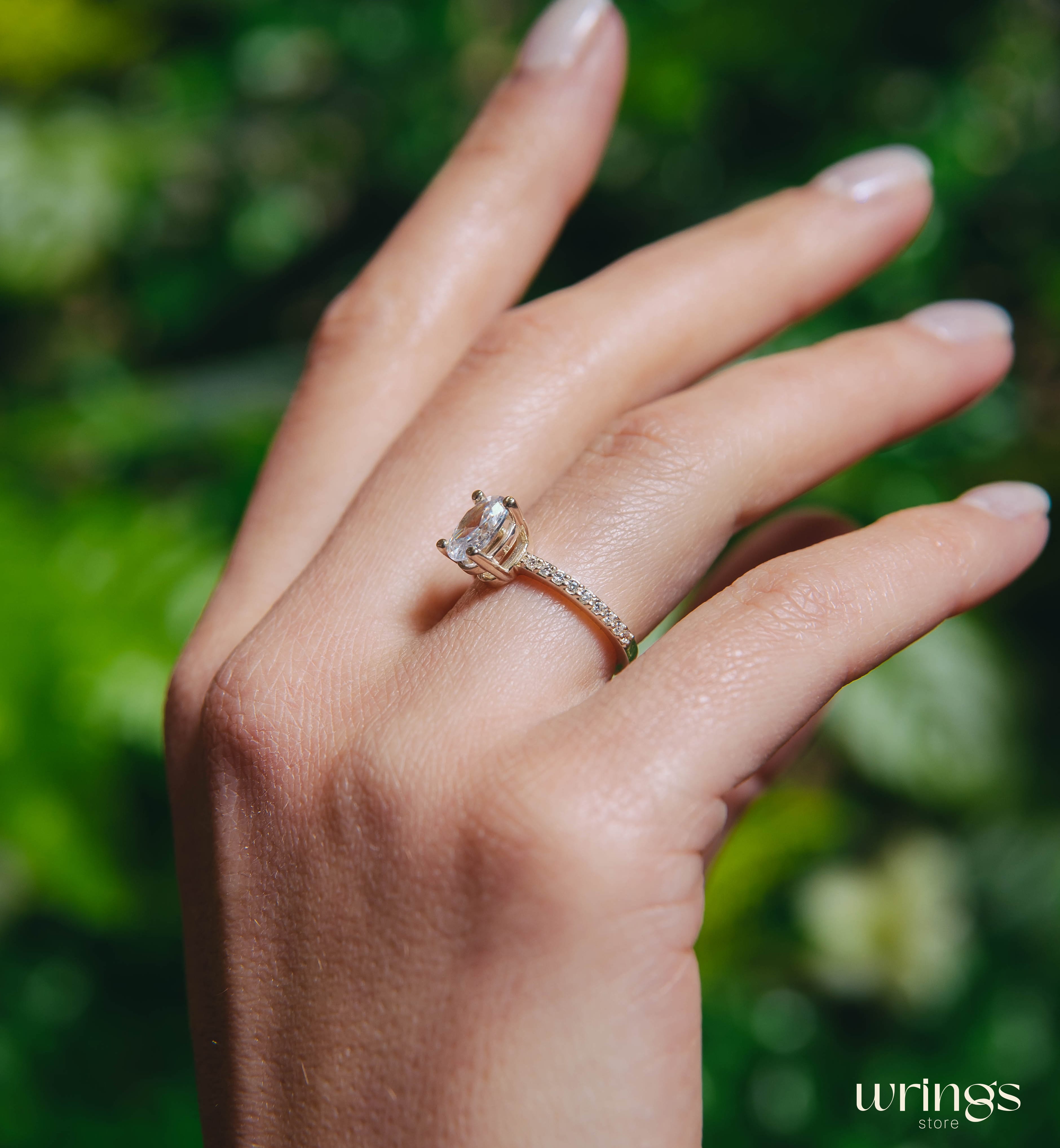 Large Oval Diamond CZ Engagement Ring Pave Side Stones