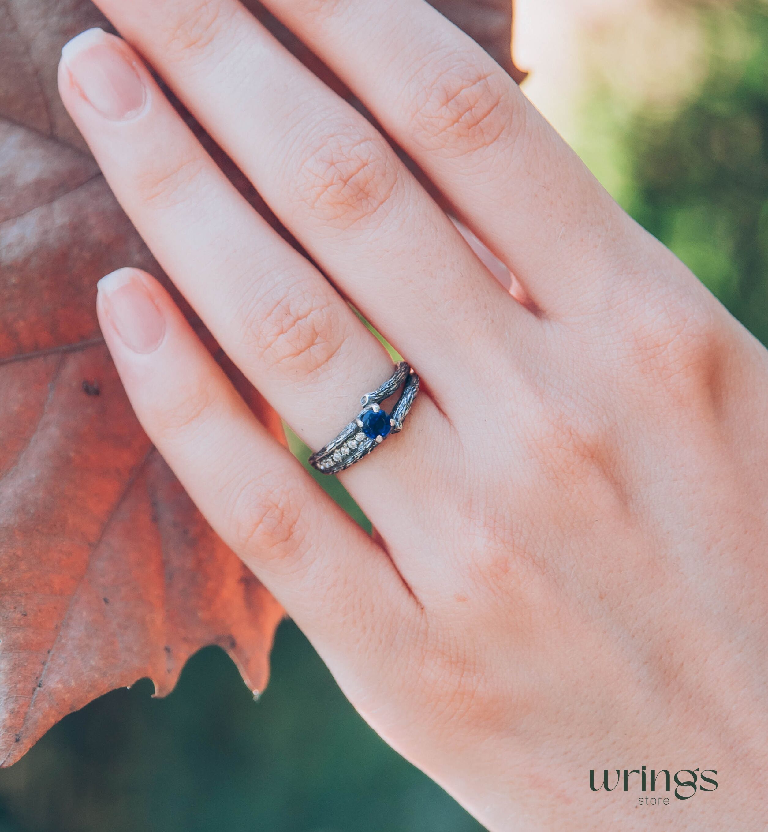 Two Silver Branches & Sapphire Engagement Ring fo Her