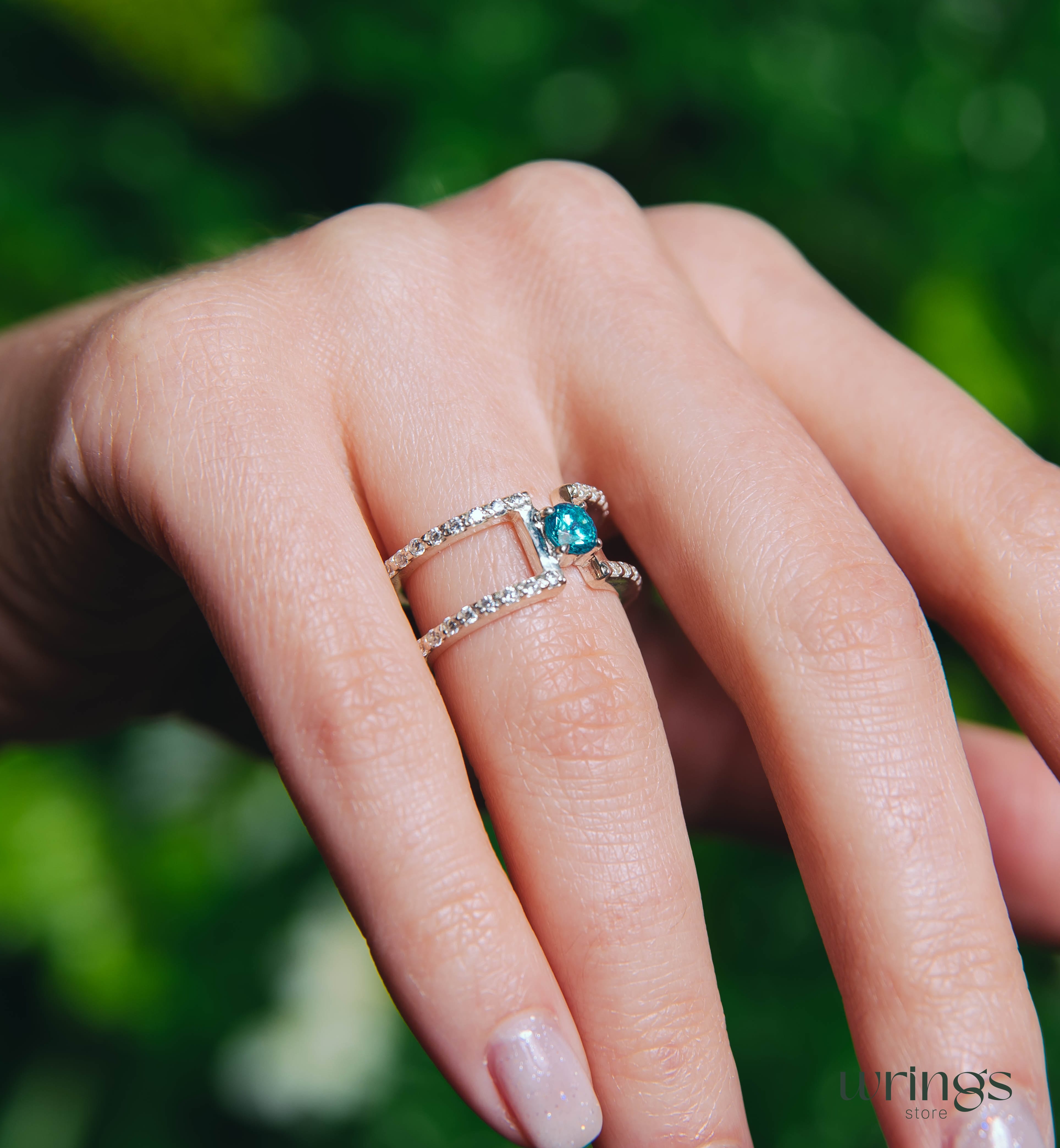 Double Band Silver Statement Ring Topaz and Diamonds