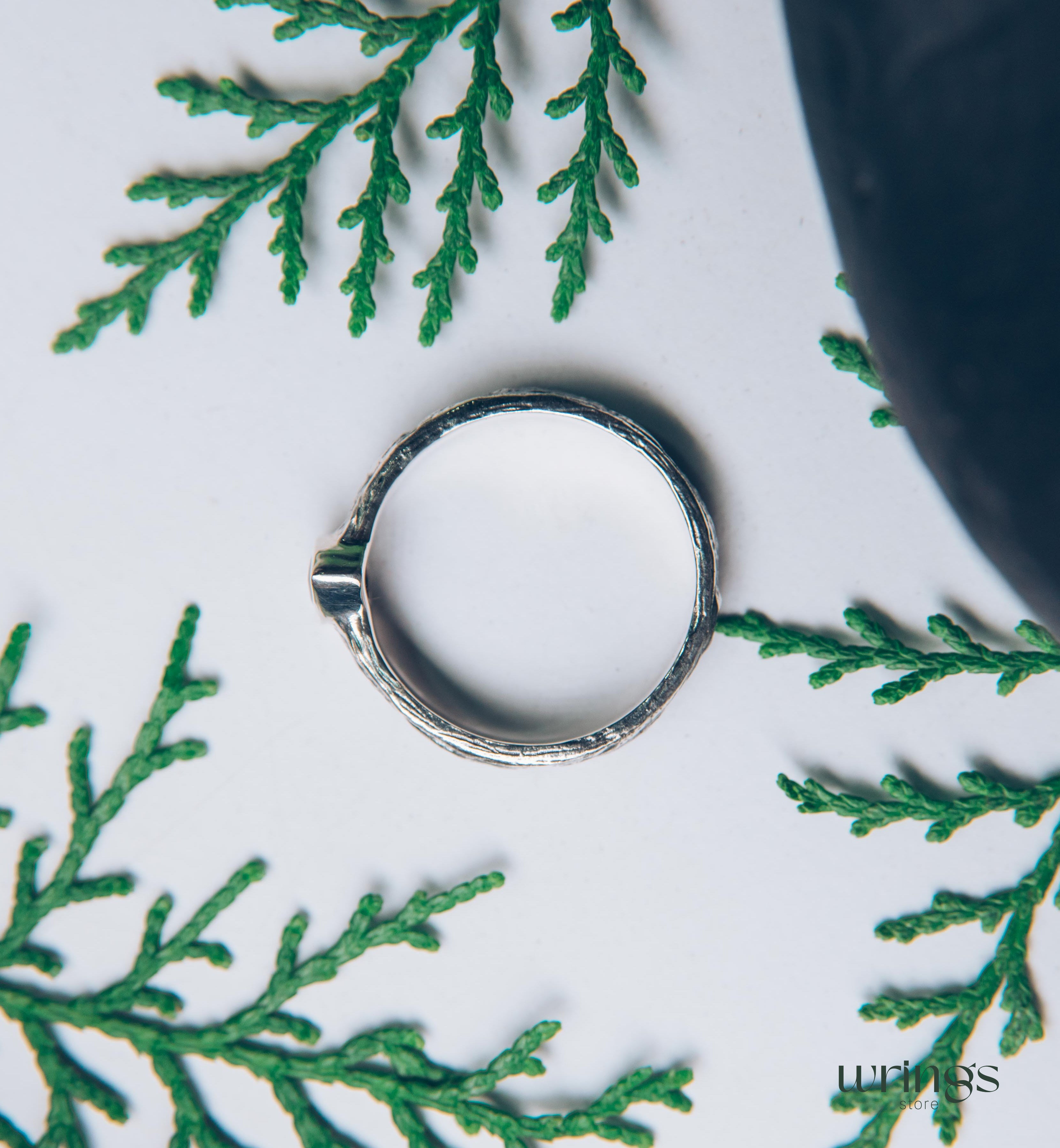 Pear cut Garnet Ring with Sterling Silver Tree bark