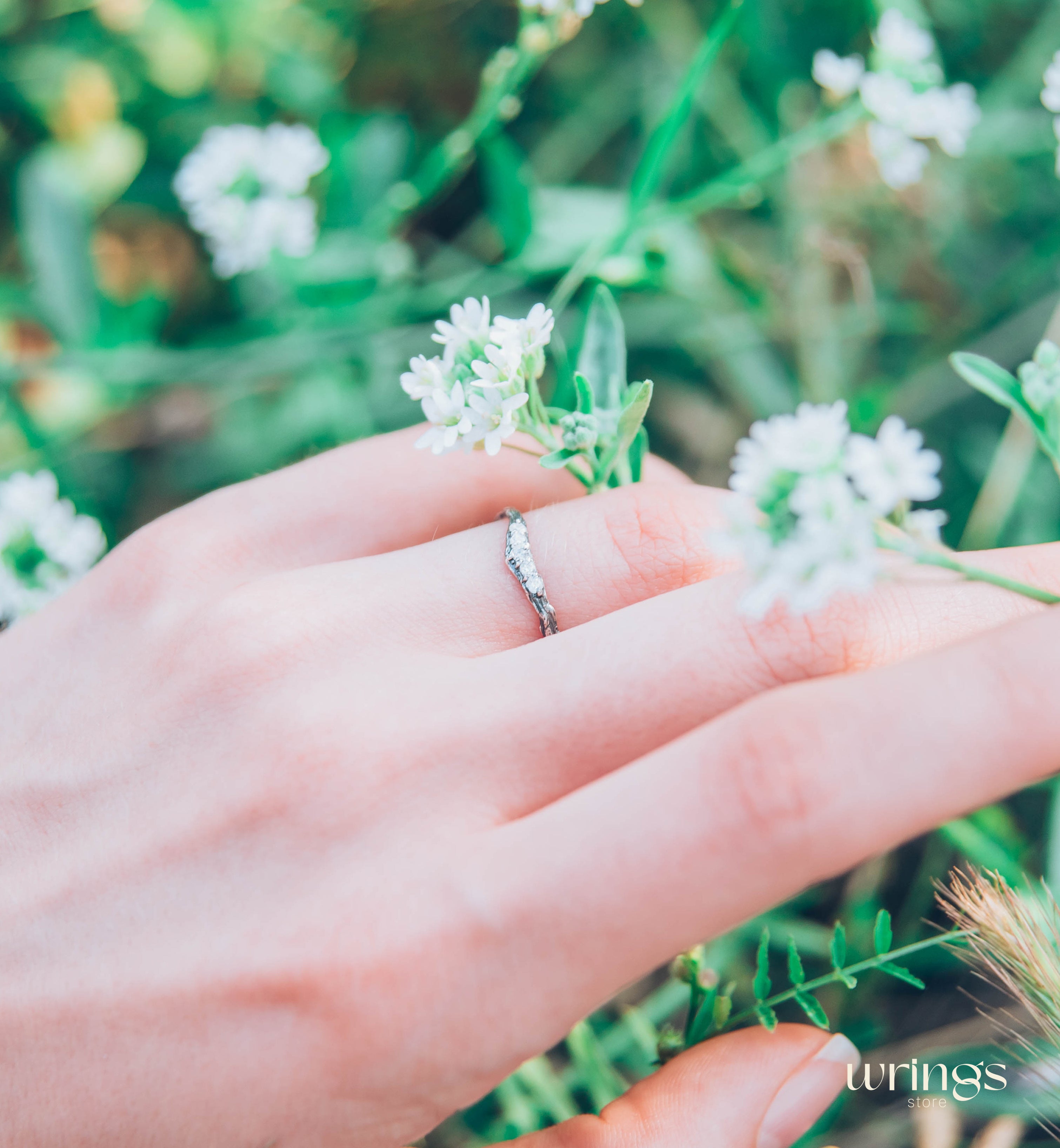 Thin Silver Chevron Wedding Band – Woodbark & Gems