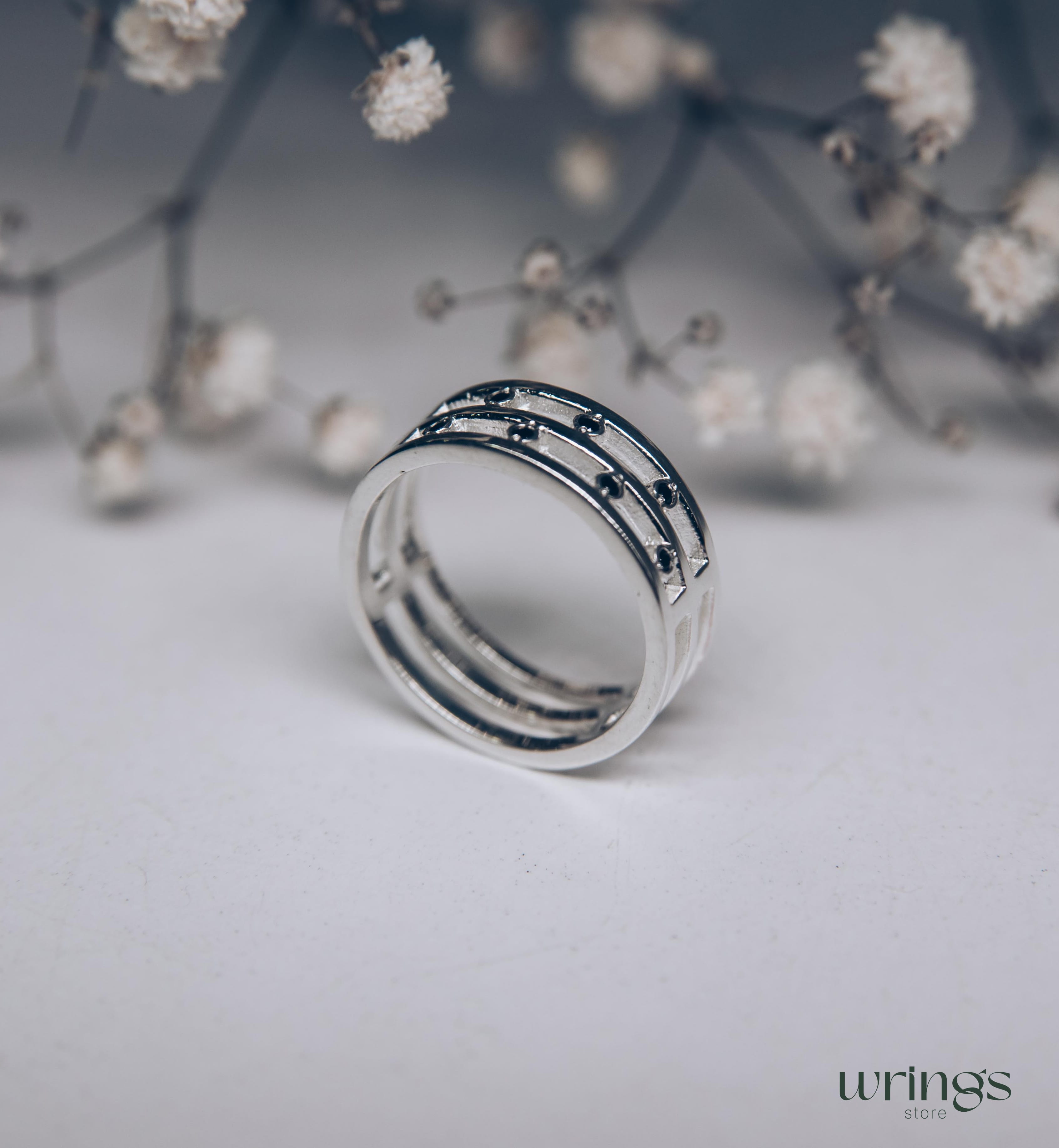 Stylish Black Diamond Band for Women Open Design Silver