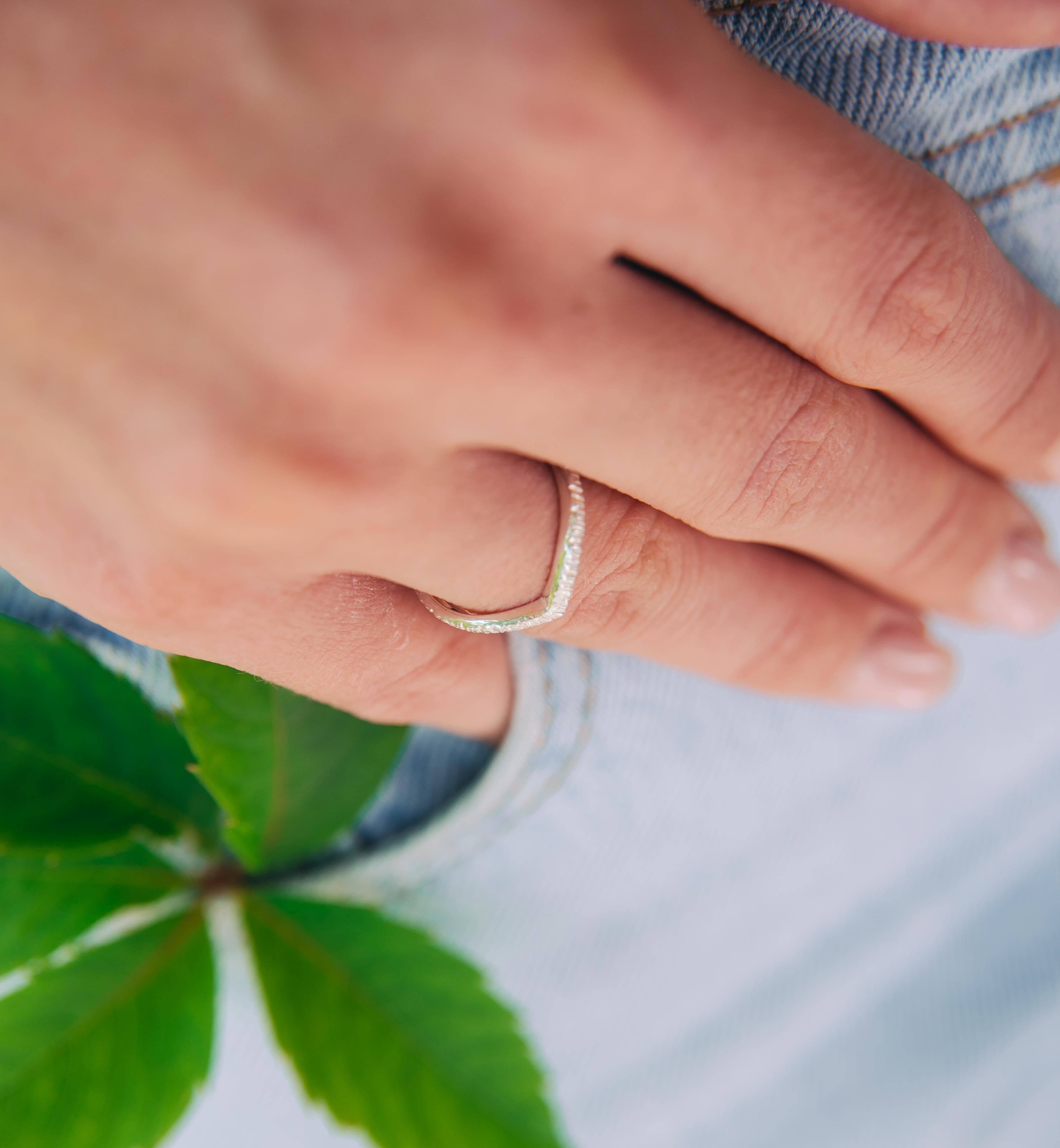 V shaped Promise Ring Cracked Sterling Silver