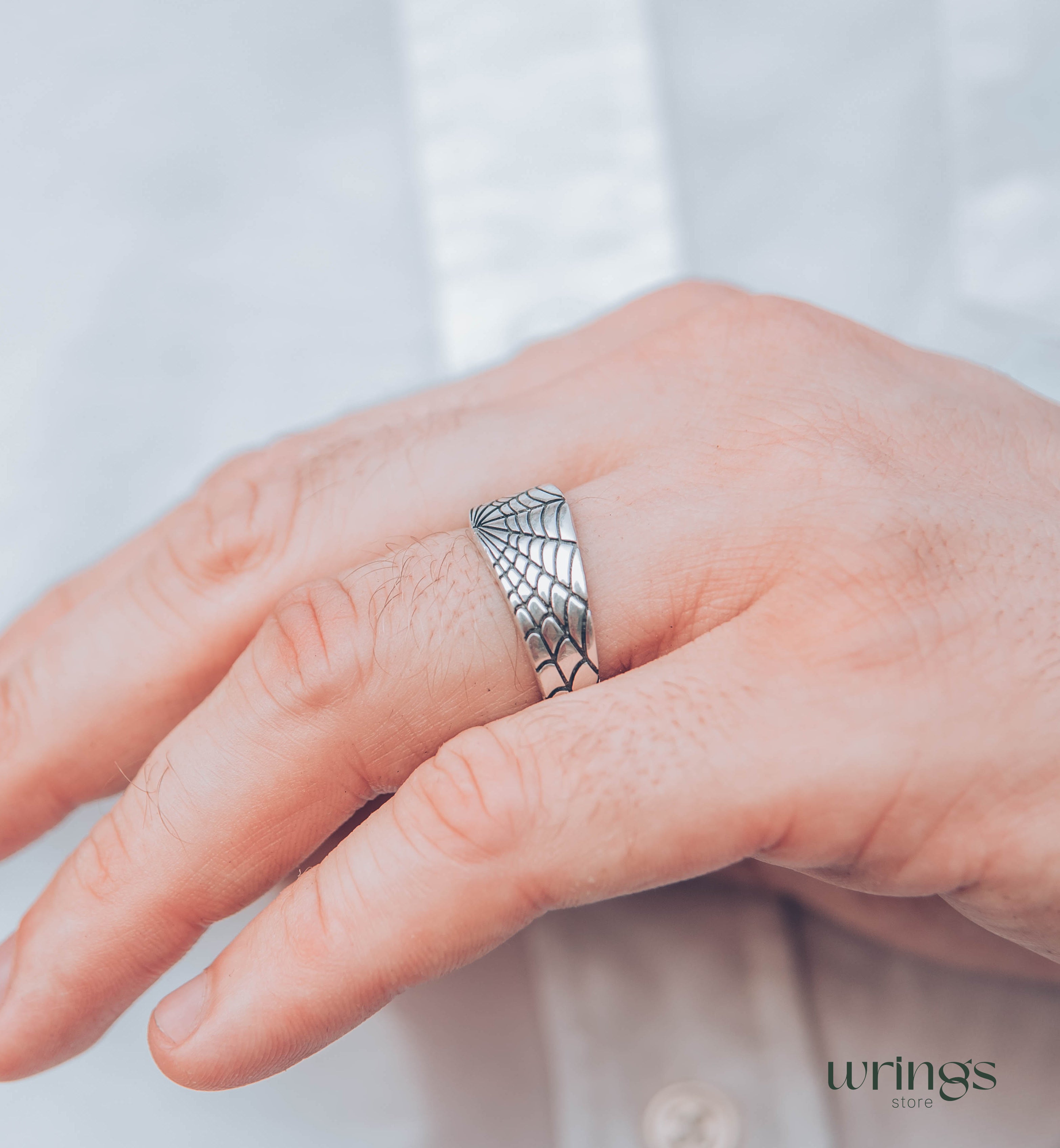 Chunky Spider Web Wedding Band for Men