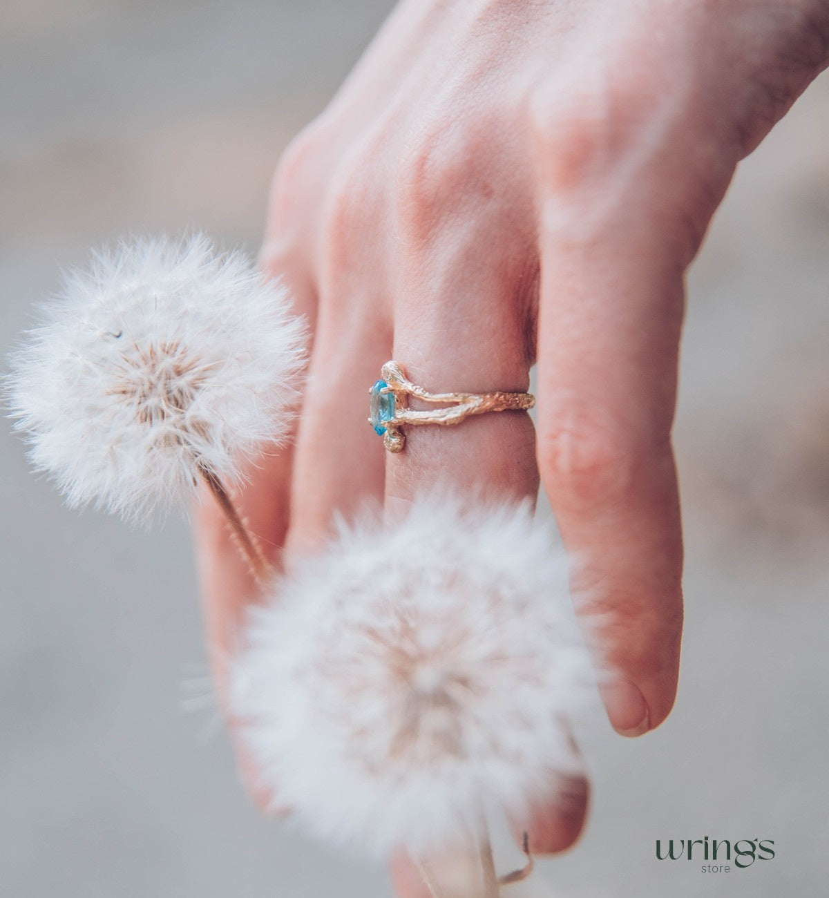 Split Branch Three Stone Topaz Engagement Ring 14k Gold