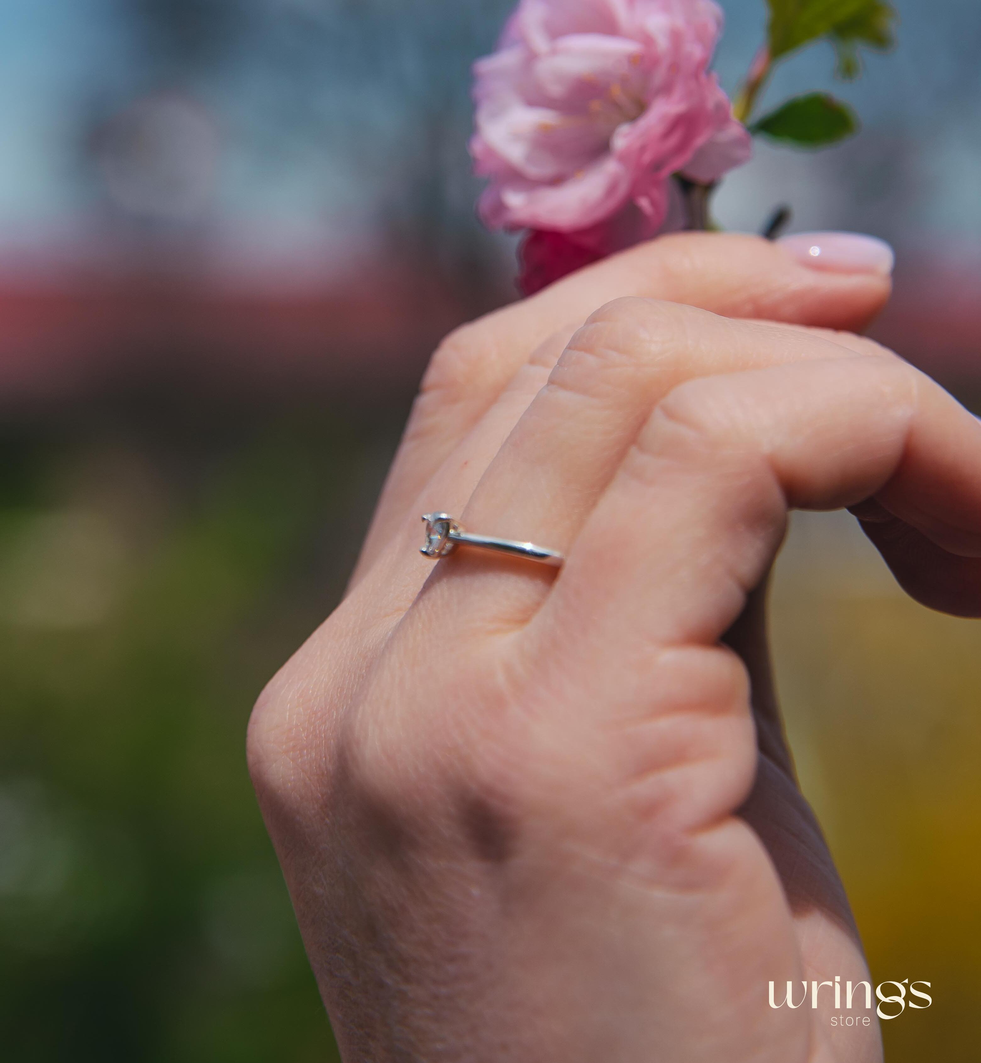 Small Trillion Stone Classic Solitaire Engagement Ring 925