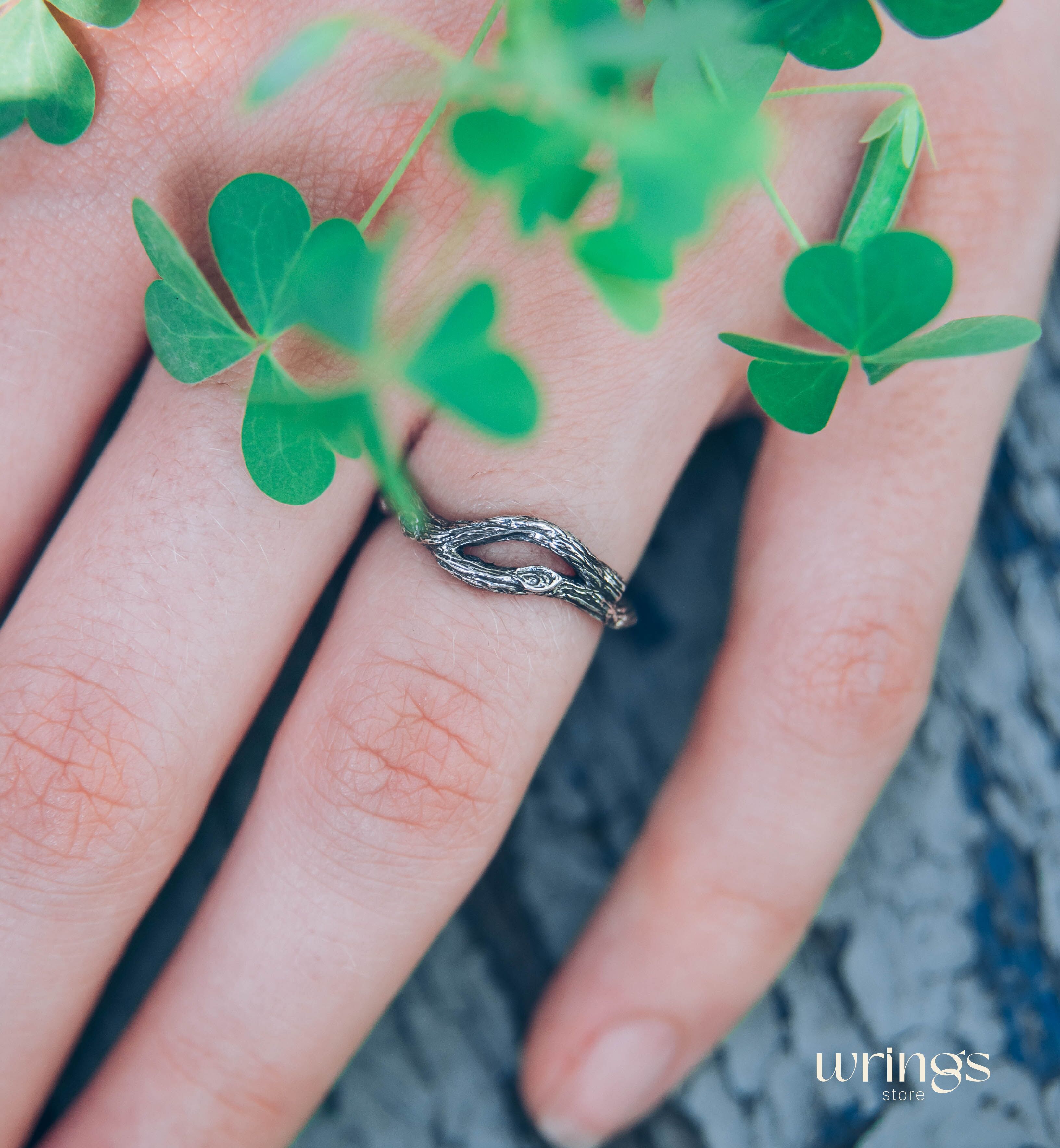 Small Curved Branch & Knot Silver Boho Everyday Ring