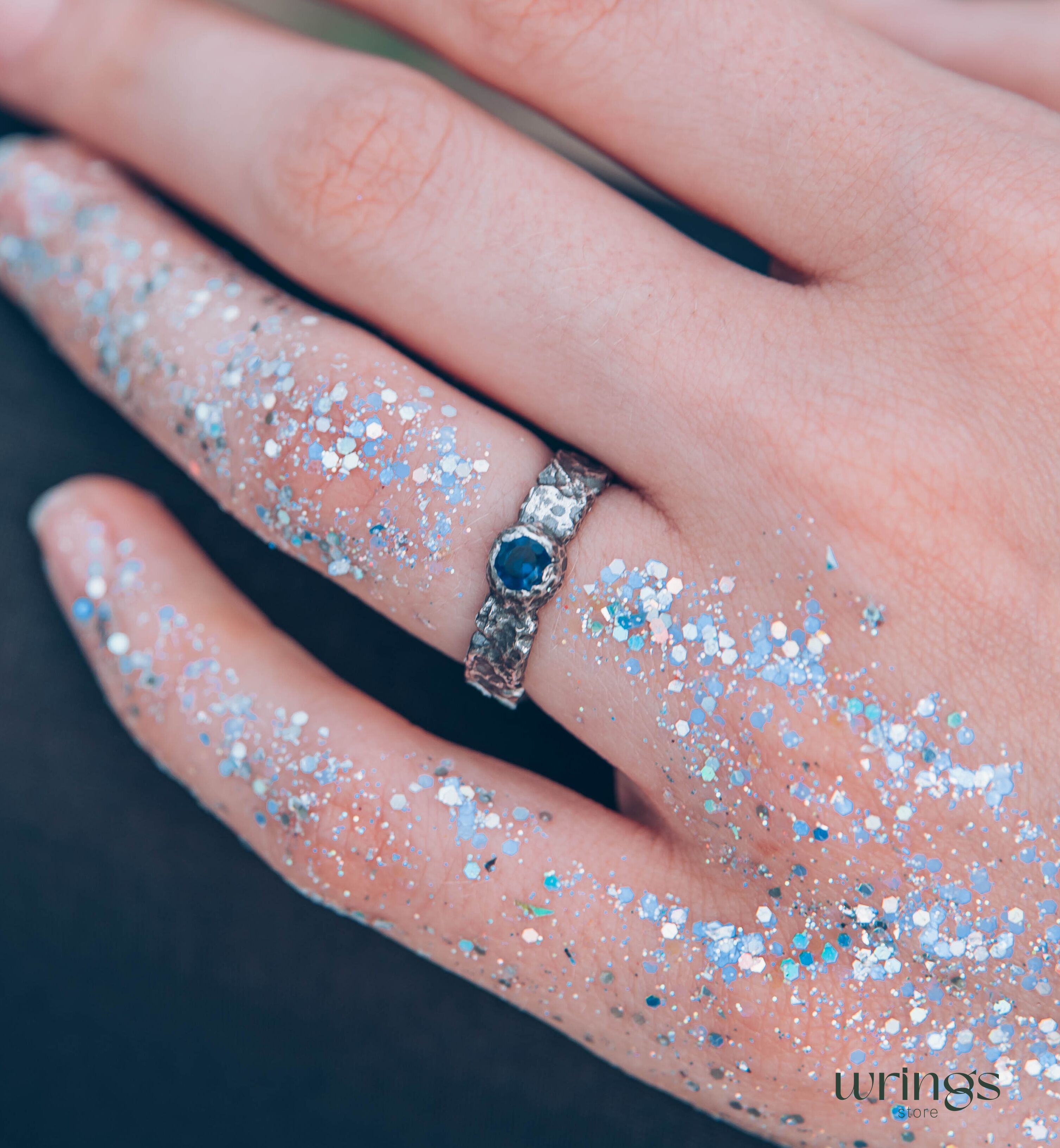 Sapphire Women's & Men's Hammered Sterling Silver Ring