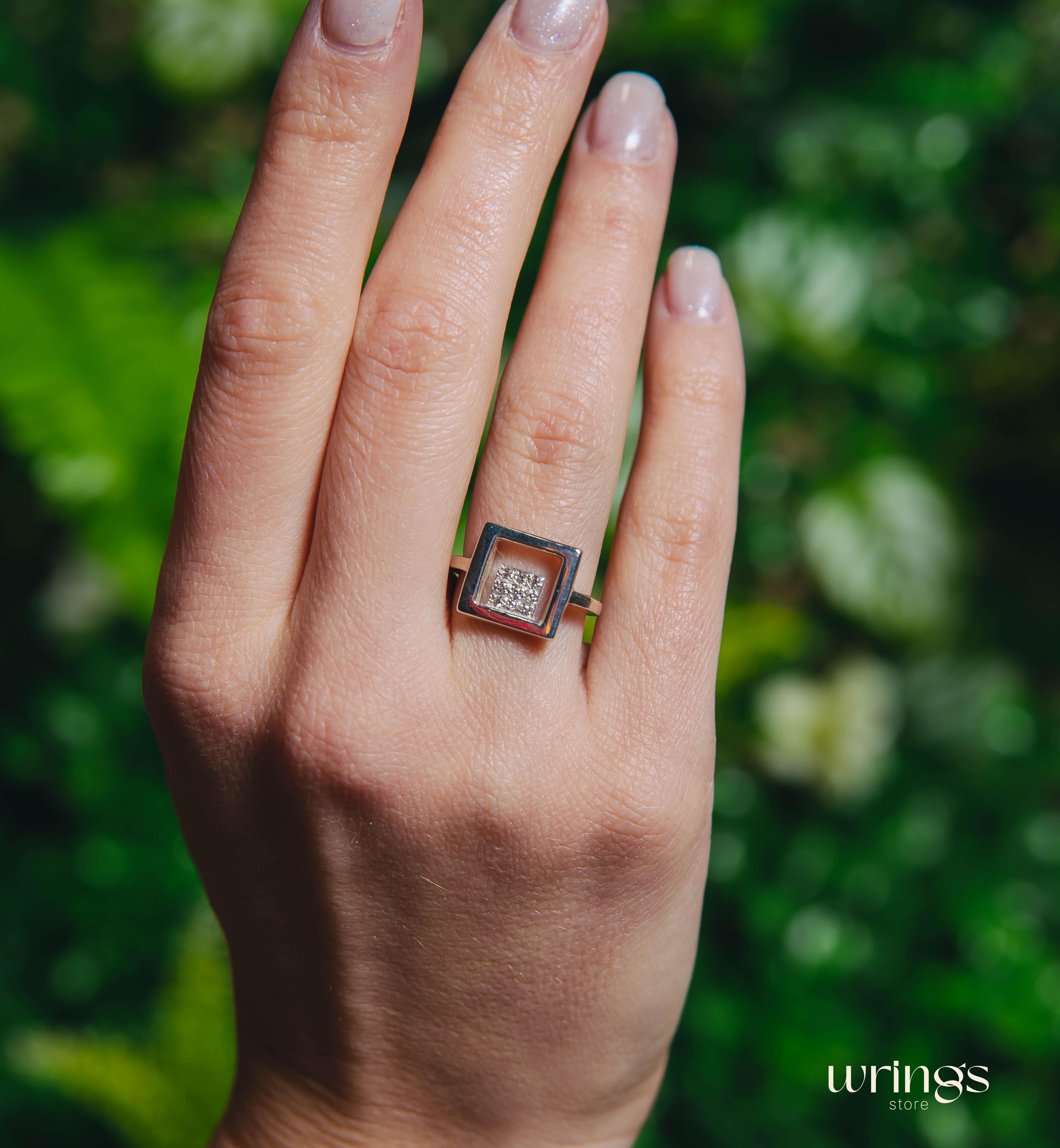 Bold Open Square Statement Ring Cubic Zirconia Stones