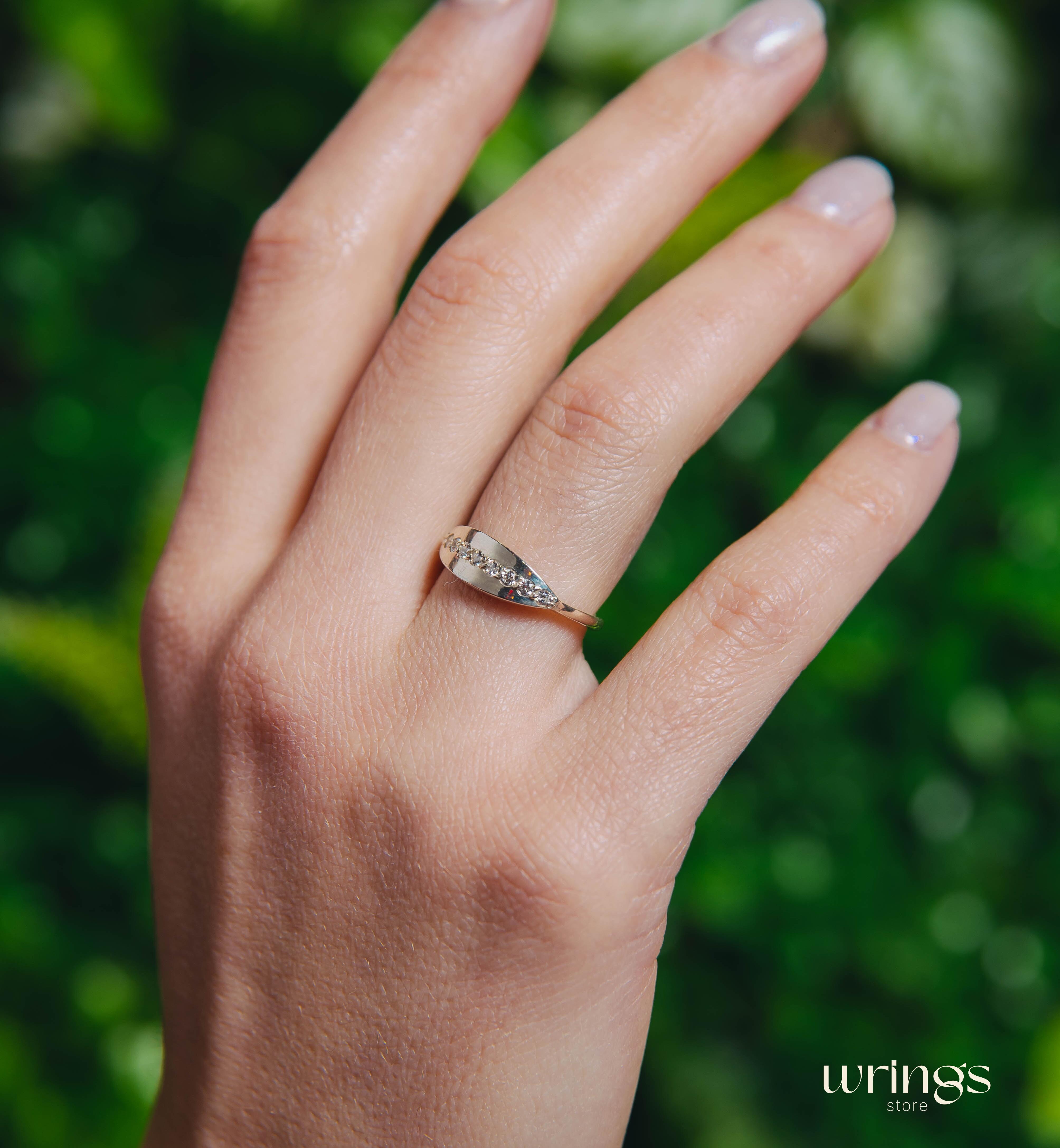 Minimalist Silver Spoon Promise Ring with White Stones
