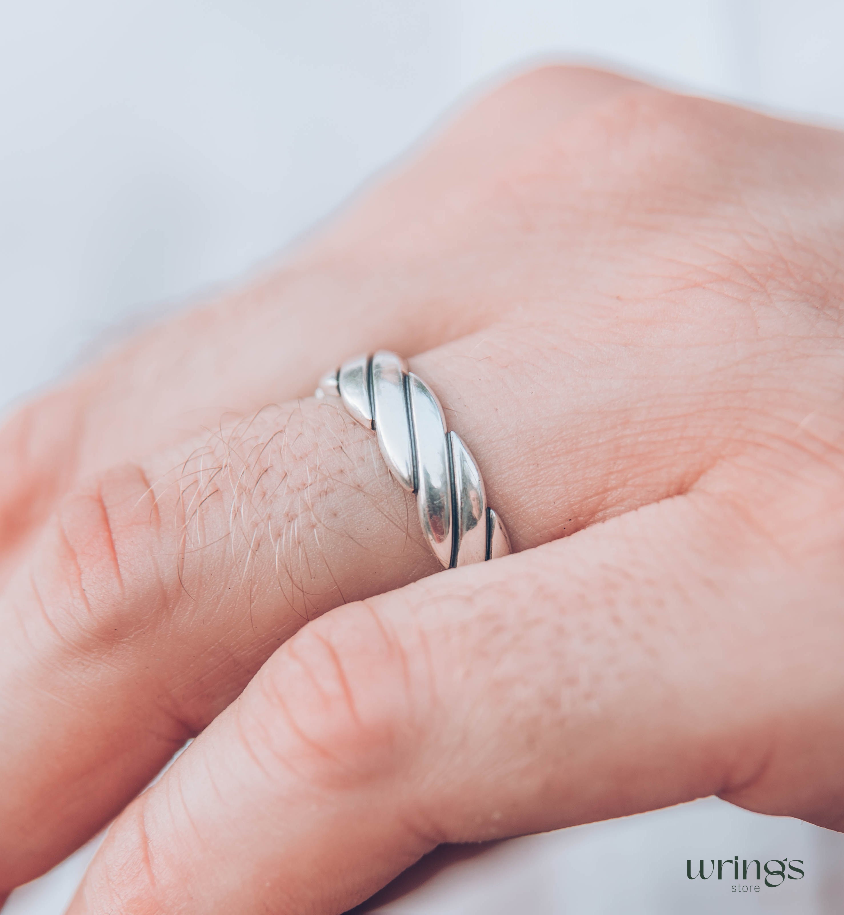 Intertwined Wavy Silver Wedding Ring Unisex