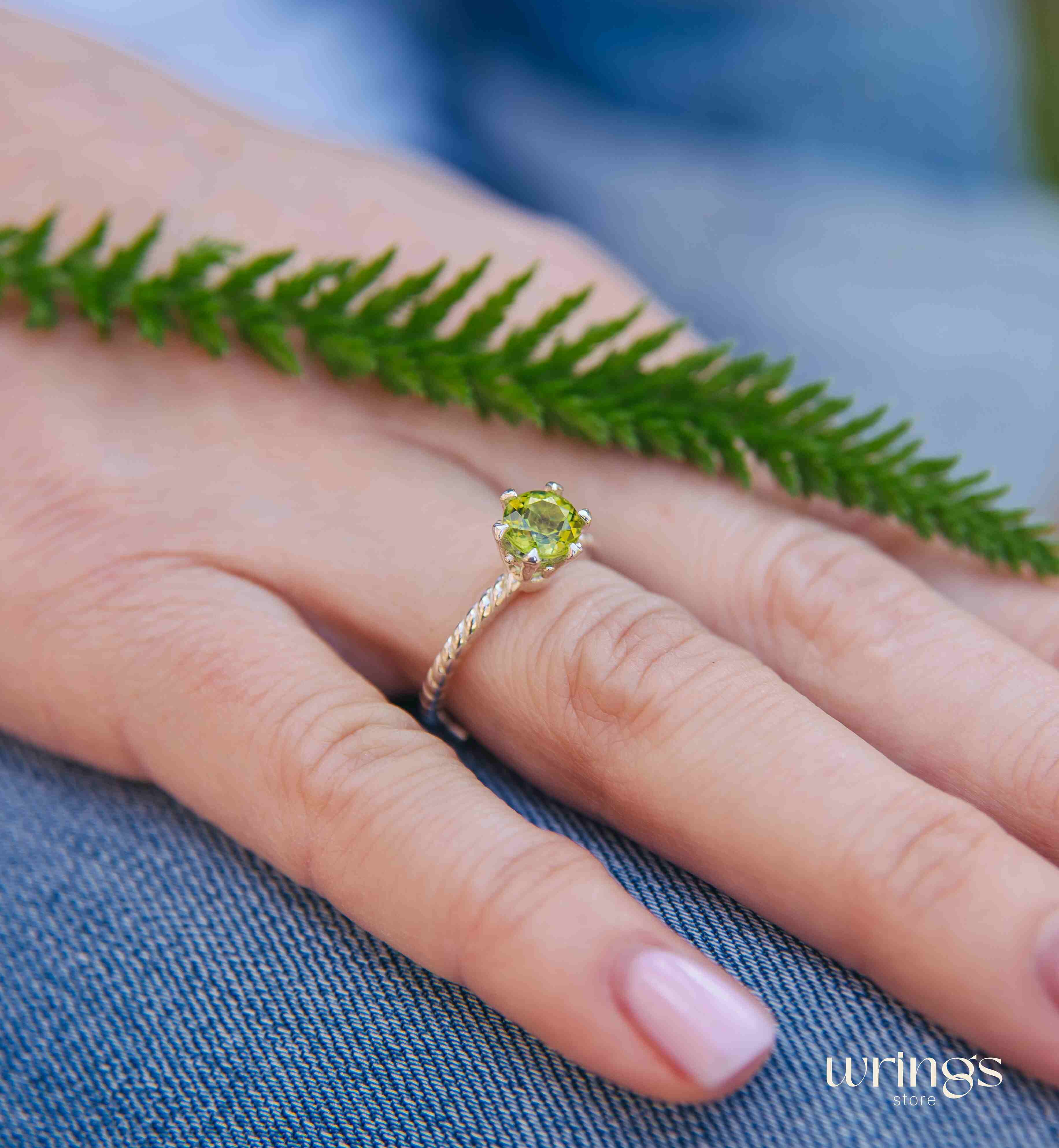 Large Green Peridot Engagement Ring Prong Solitaire
