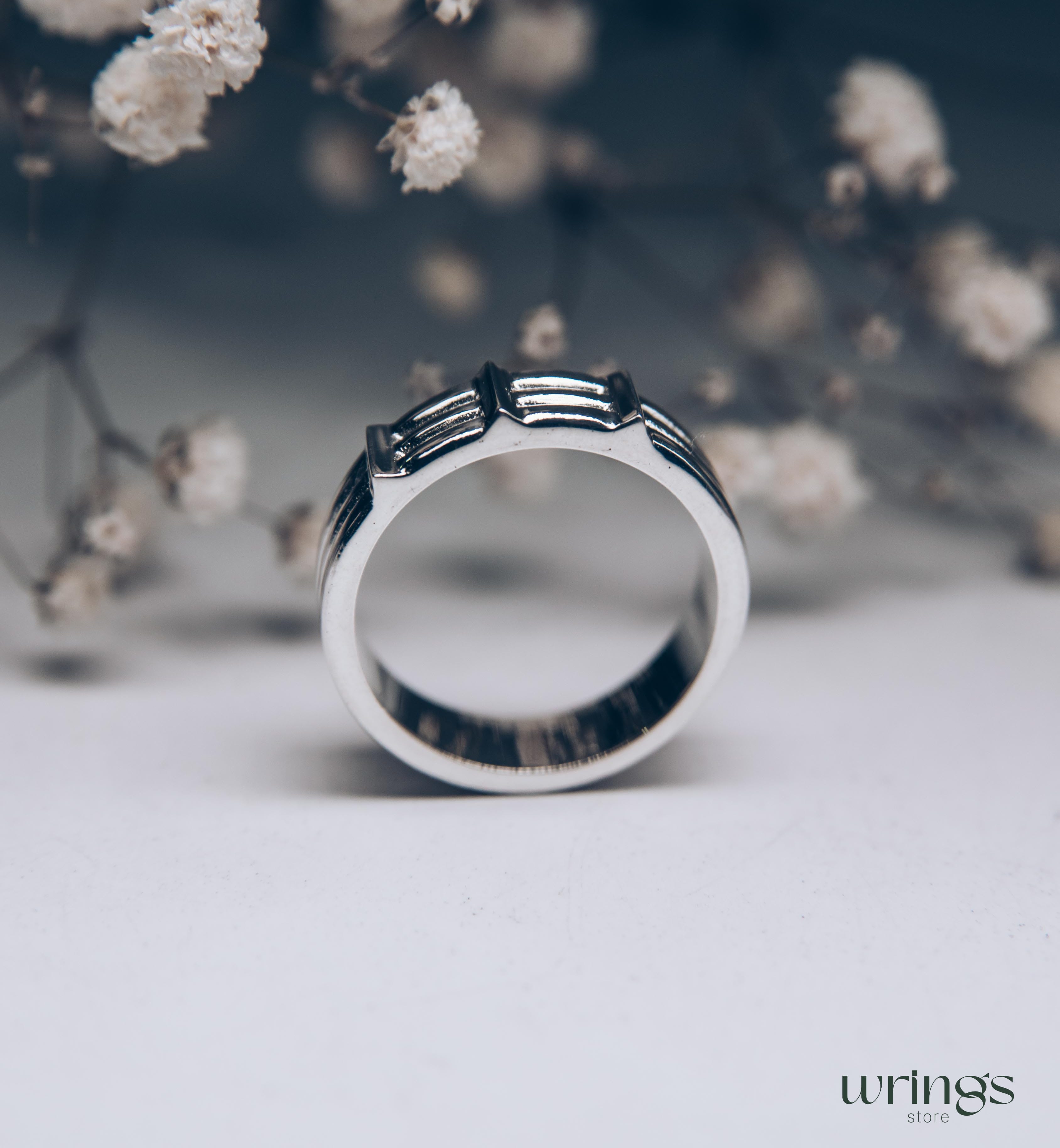 Silver Wedding Band with Brutal Style Sash Textured