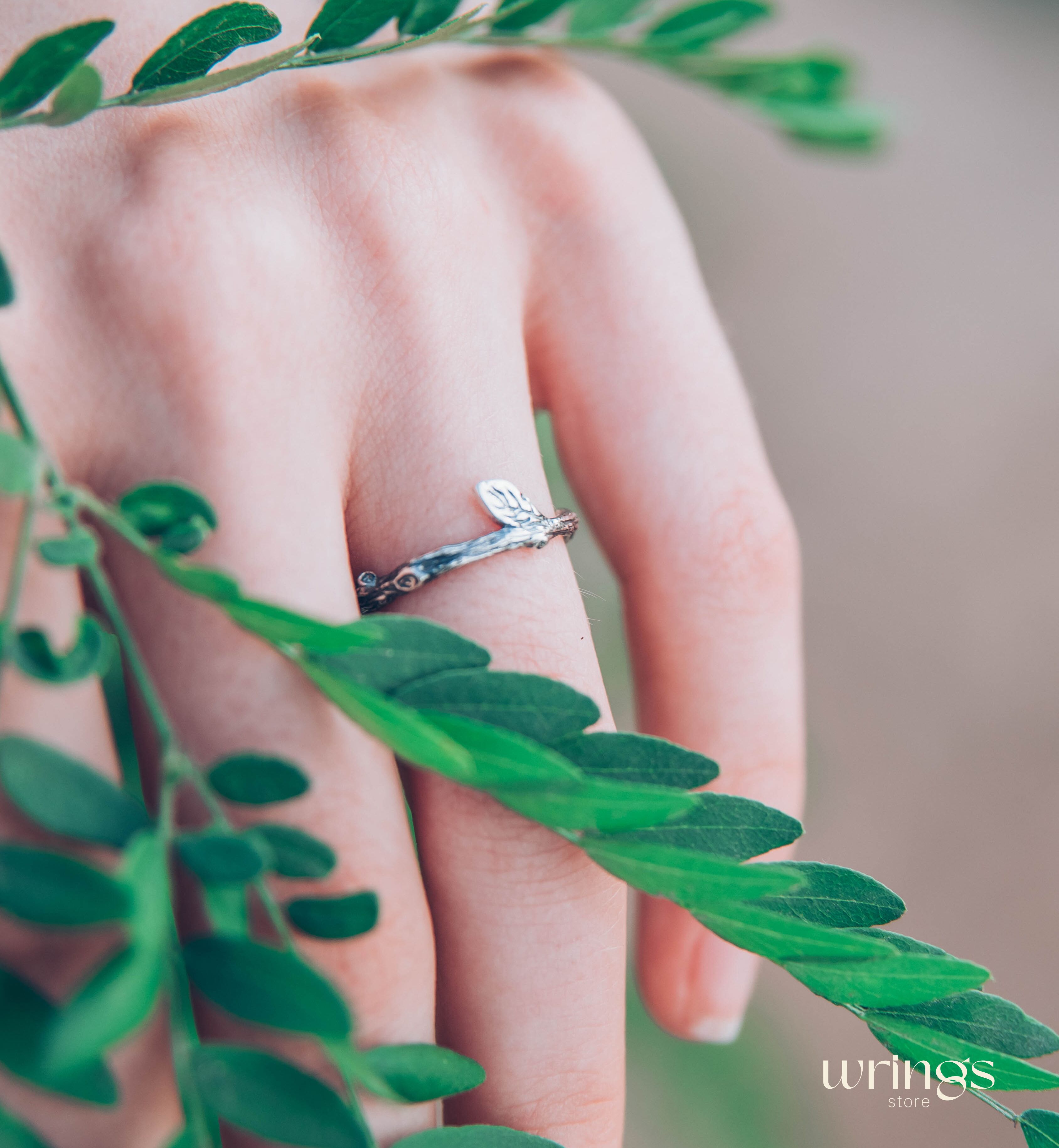 Dainty & Tiny Branch and Leaf Ring Sterling Silver