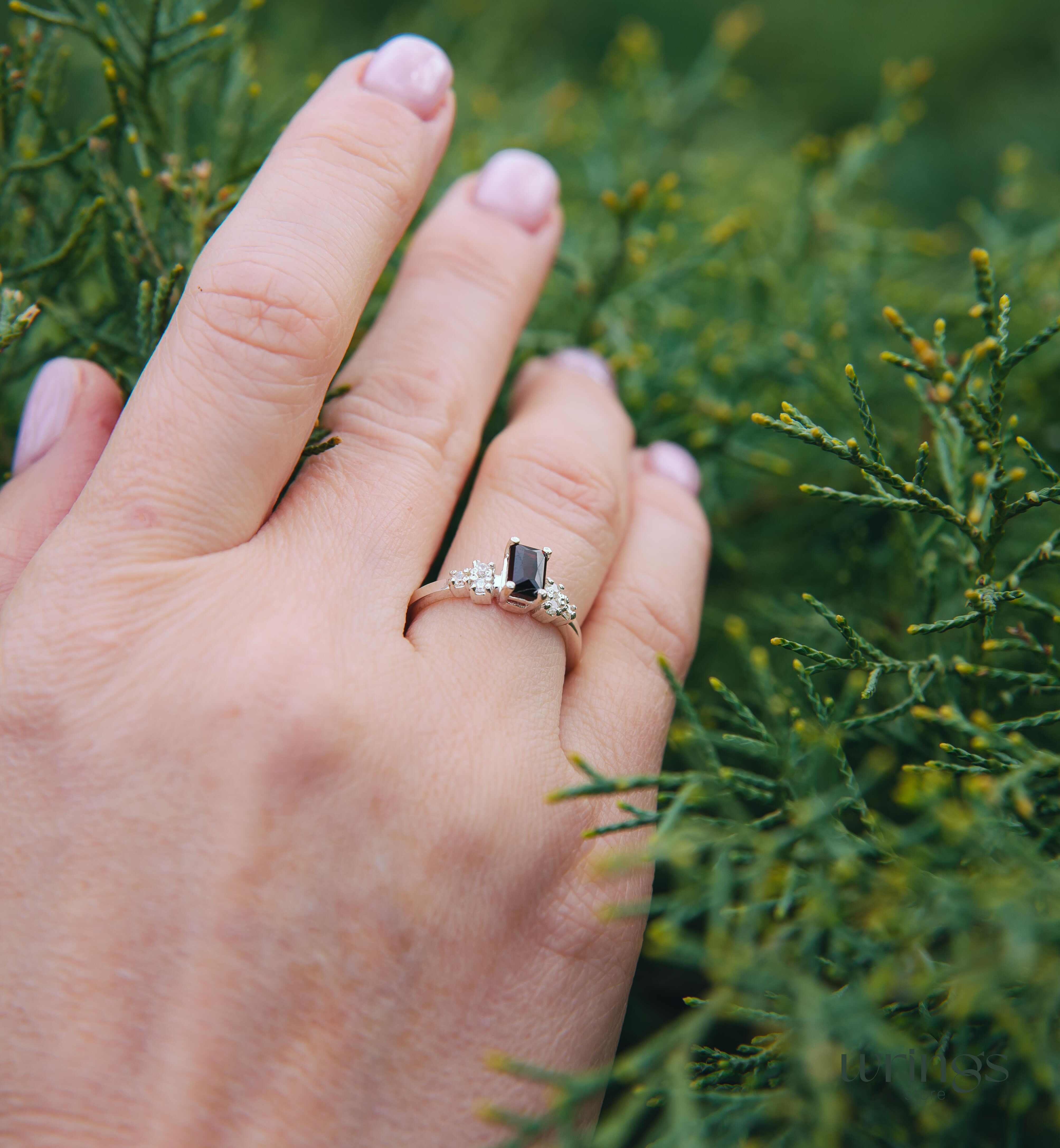 Octagon Garnet & Multi Side Stones Cluster Ring Silver