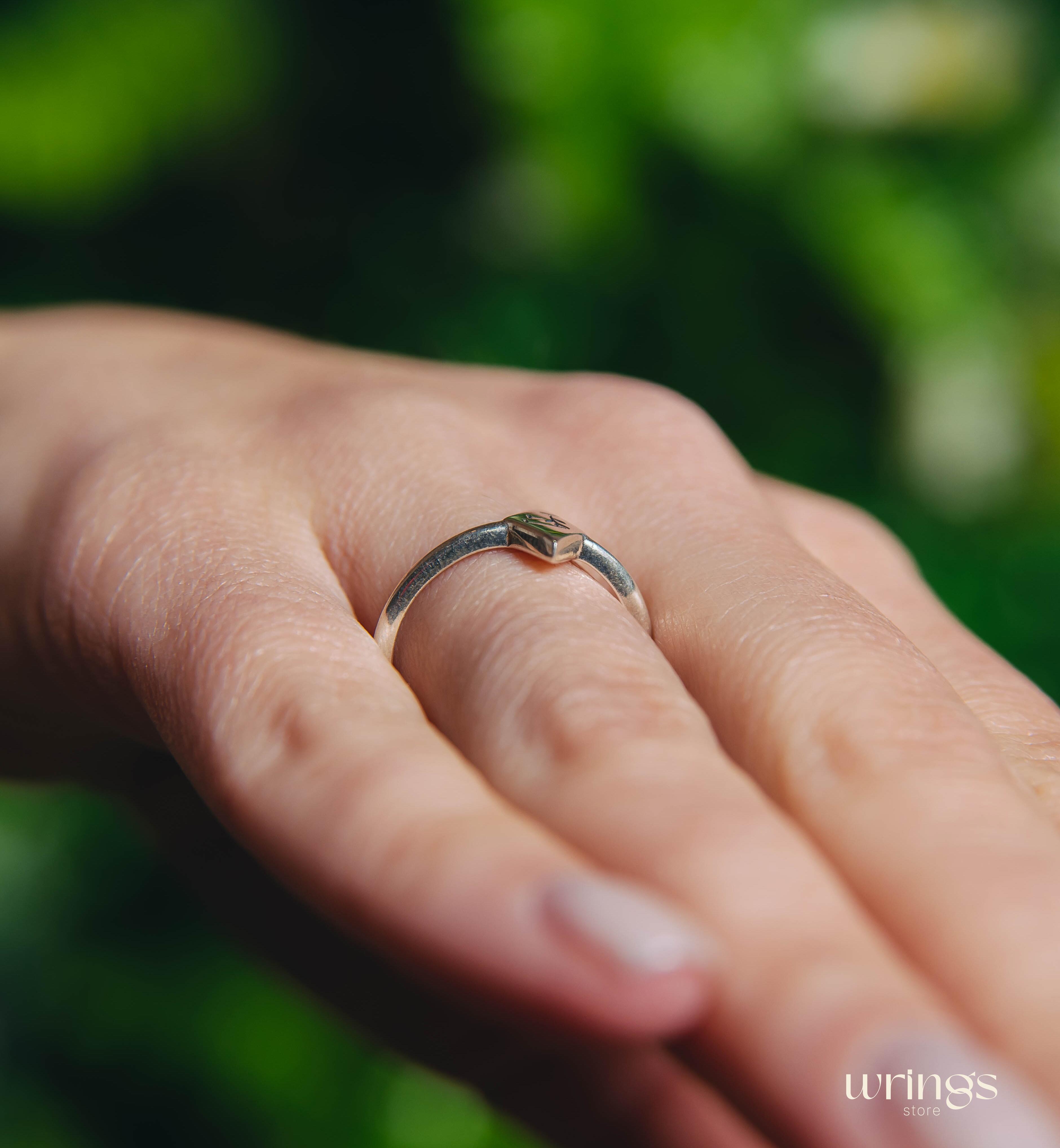 Custom Letter Promise Ring Silver Aesthetic Peaky Design