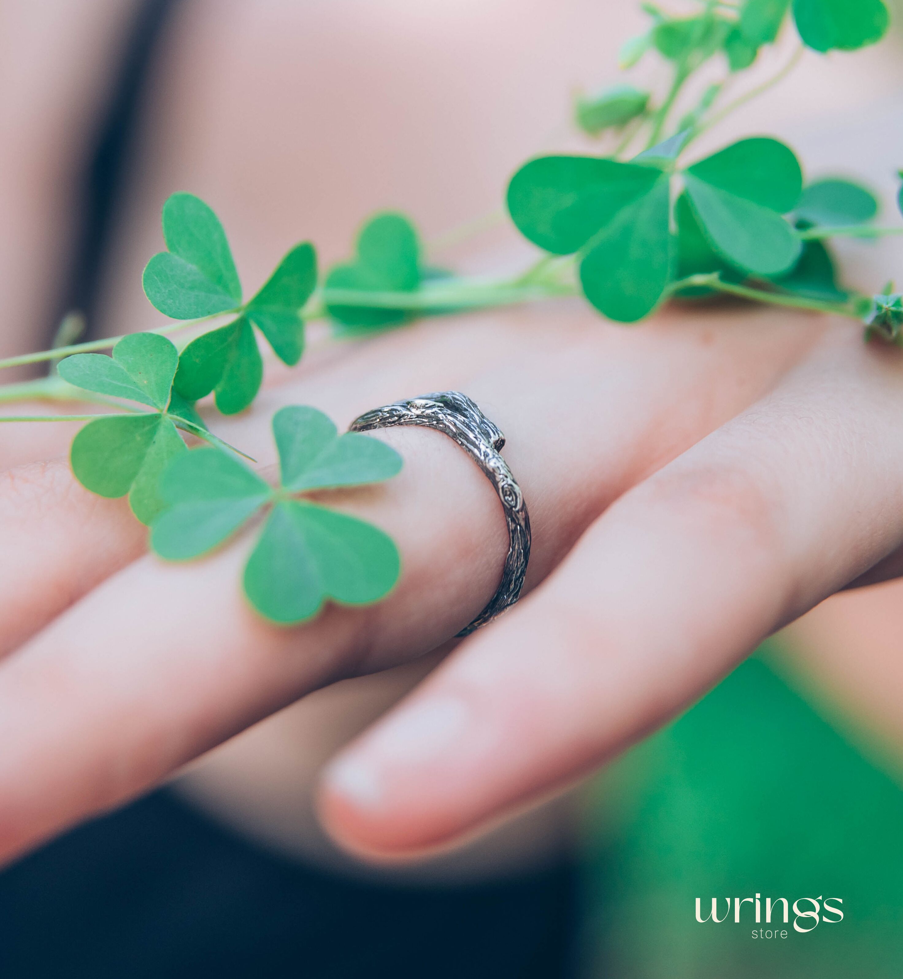 Small Curved Branch & Knot Silver Boho Everyday Ring