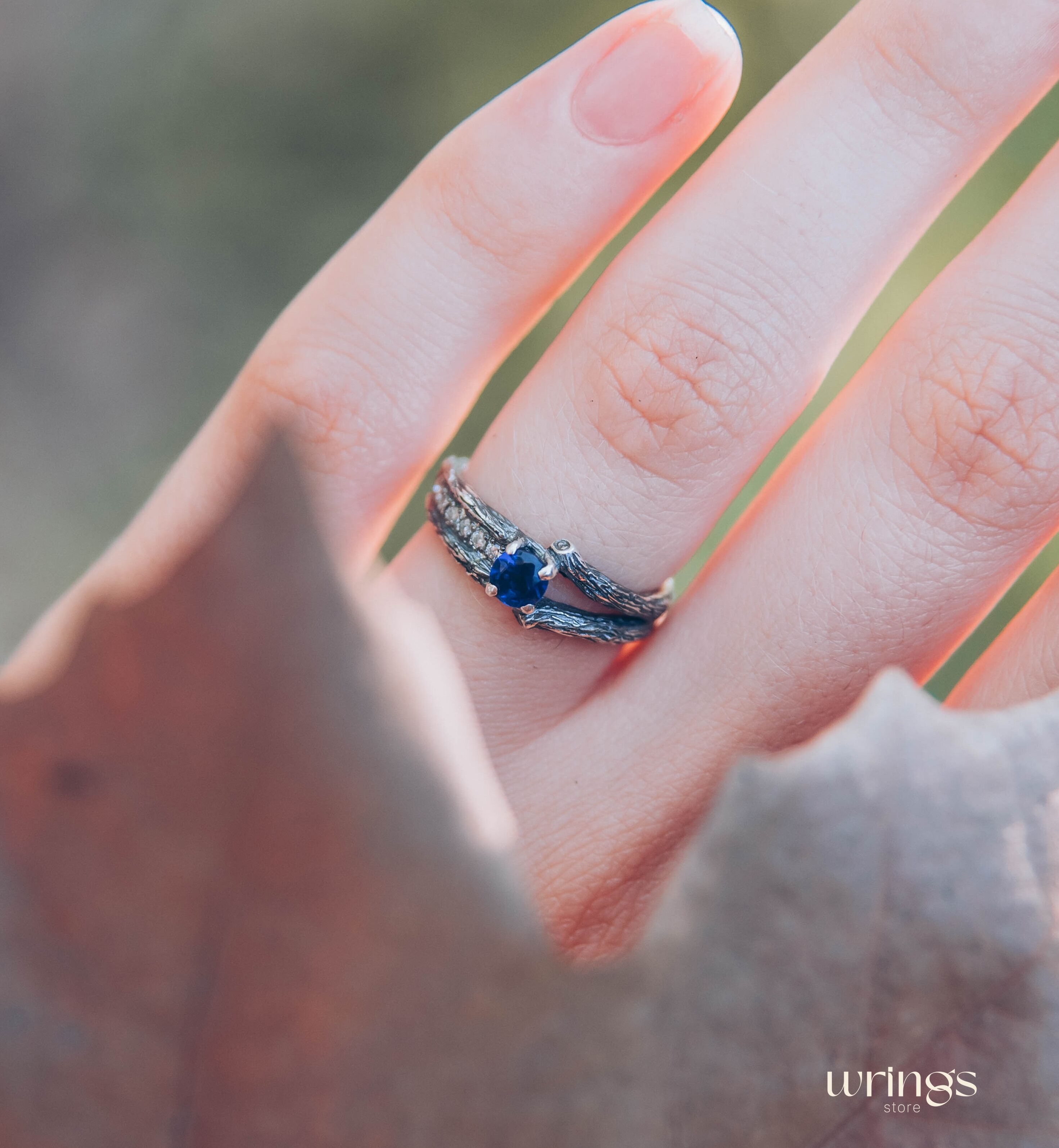 Two Silver Branches & Sapphire Engagement Ring fo Her
