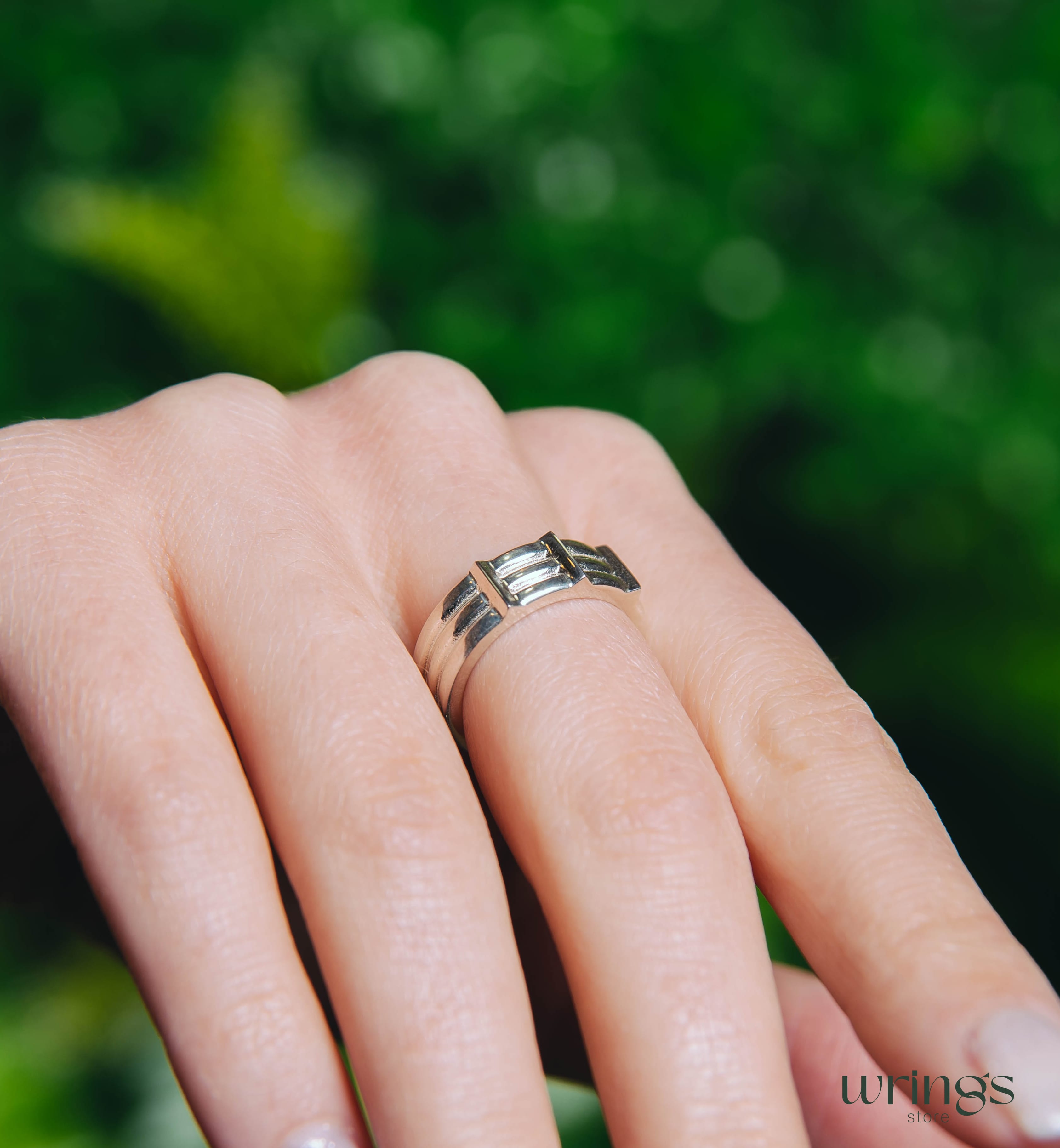 Silver Wedding Band with Brutal Style Sash Textured