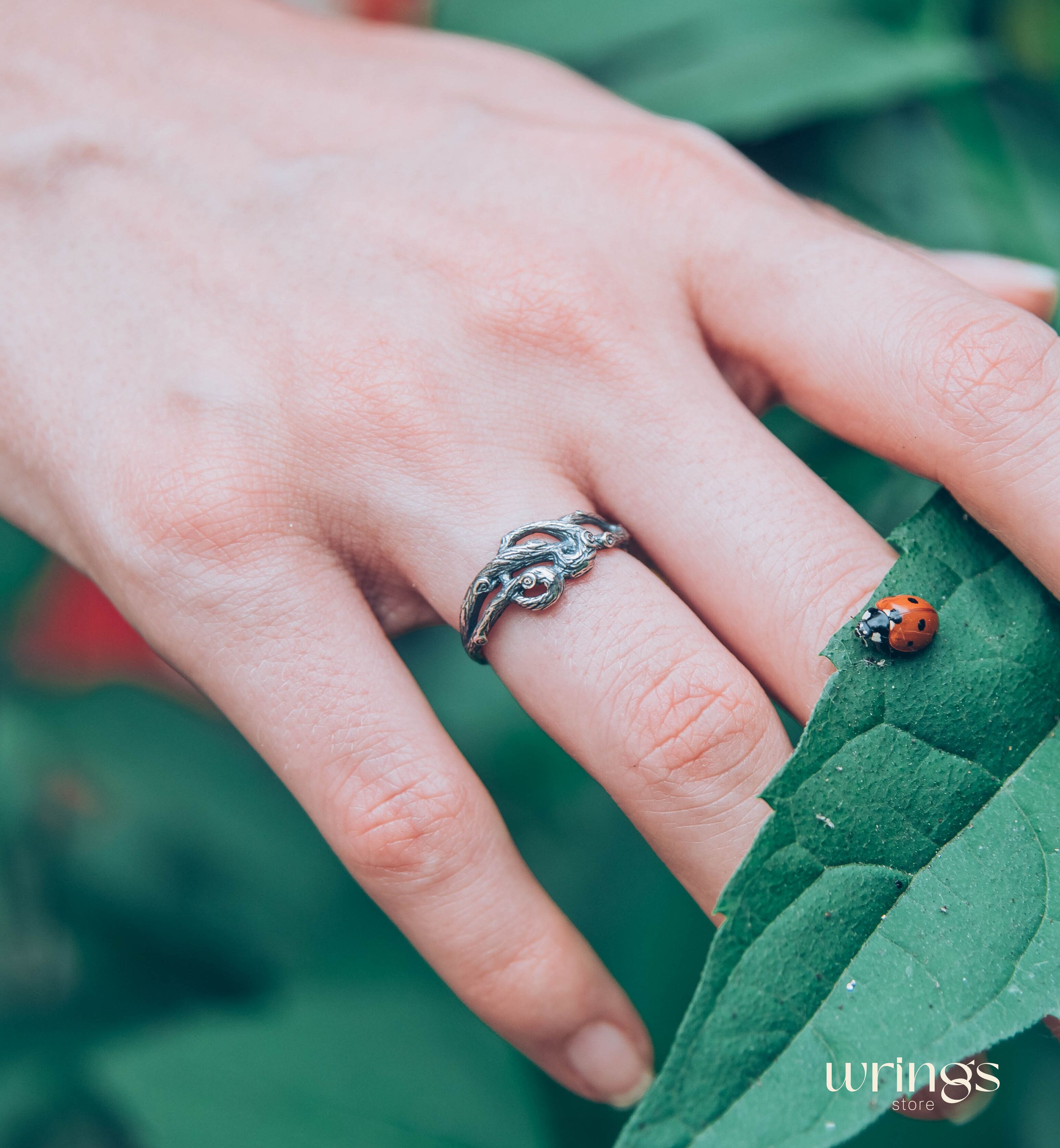 Silver Braided Branch of Heart Promise Ring