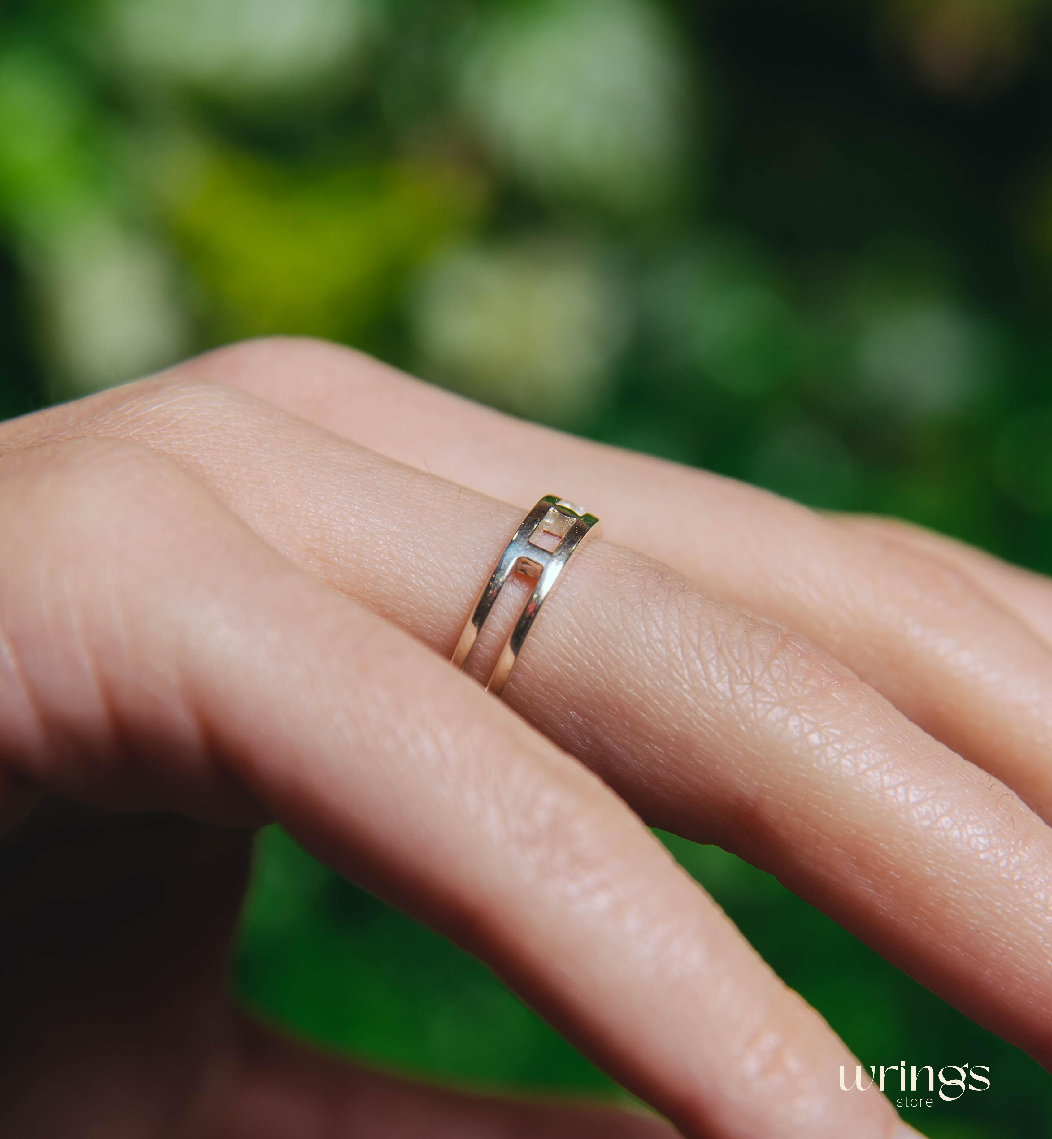Dot Design Open Wedding Band Silver Minimalist Style