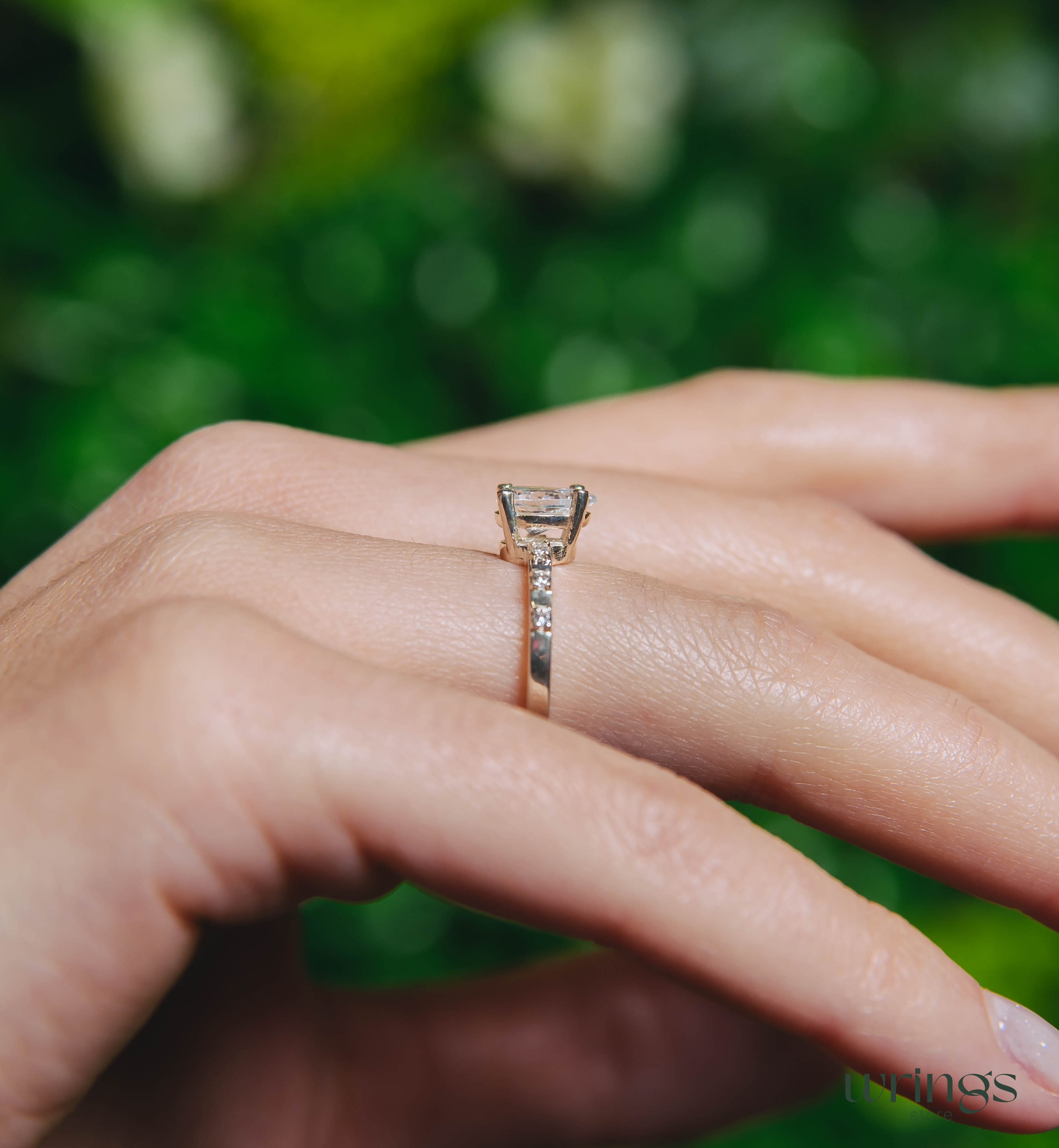 Large Pear Diamond CZ Engagement Ring with Side Stones
