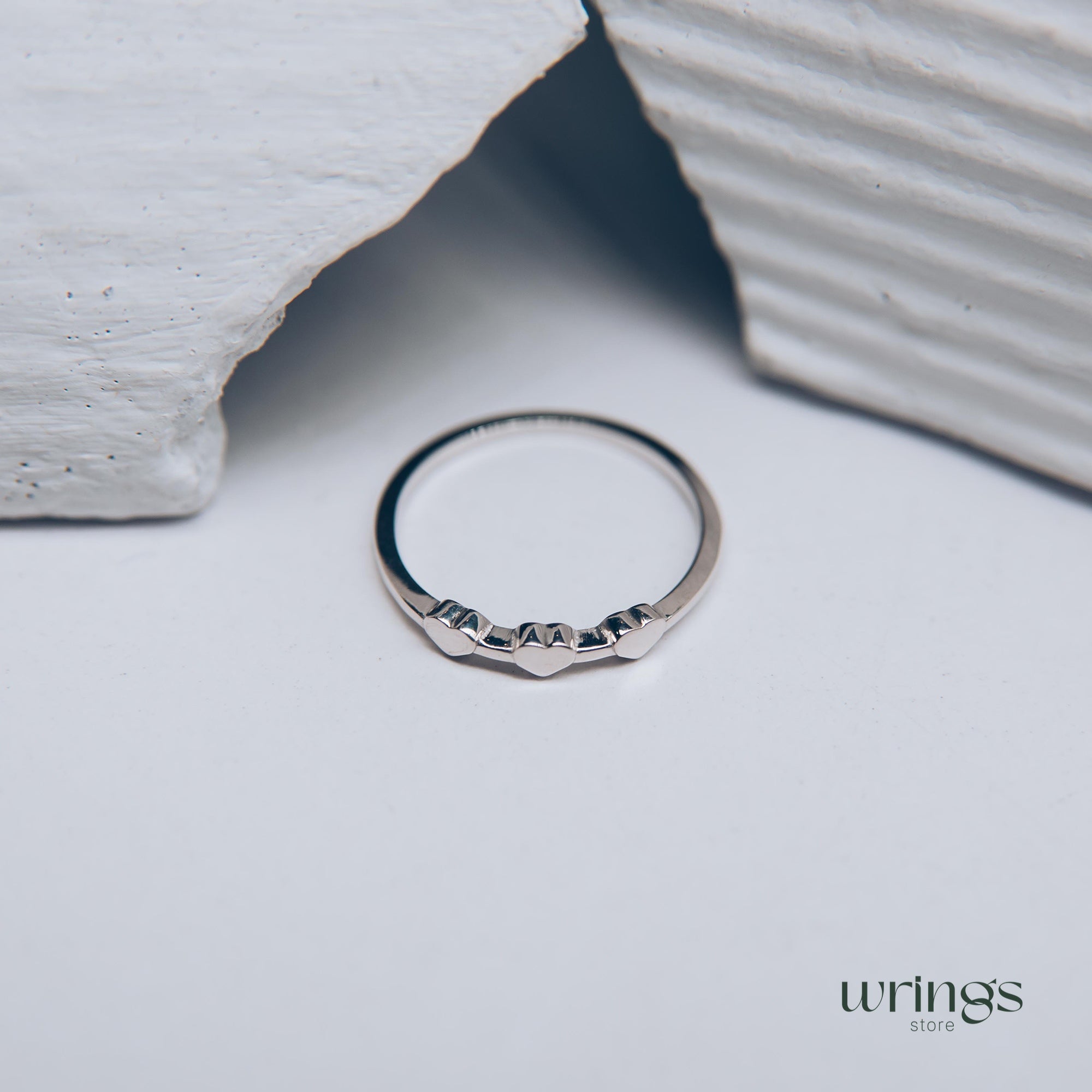 Three Hearts Silver Minimalist Promise Ring for Her