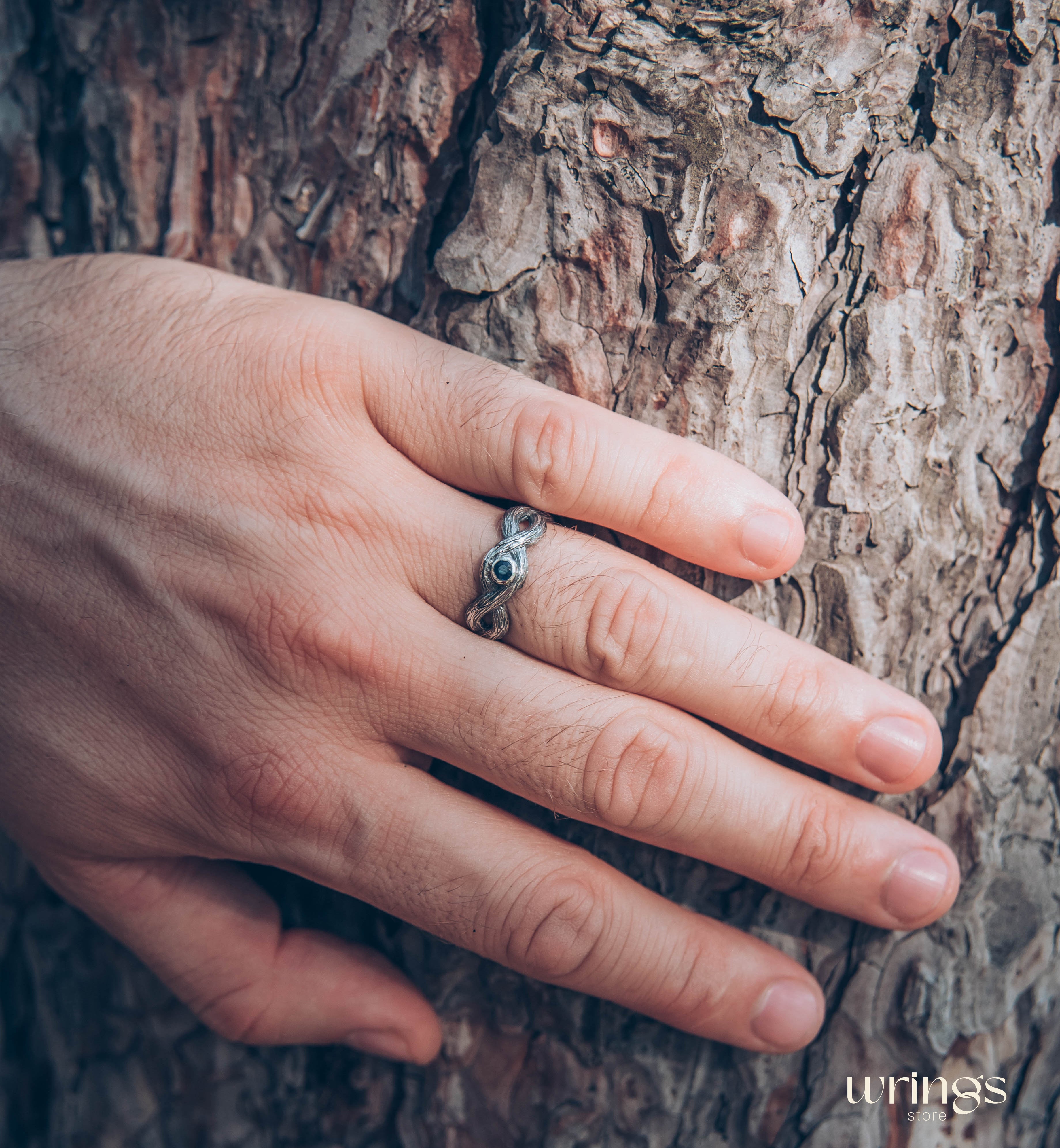 Twist Branch Infinity Wedding Band with Real Sapphire