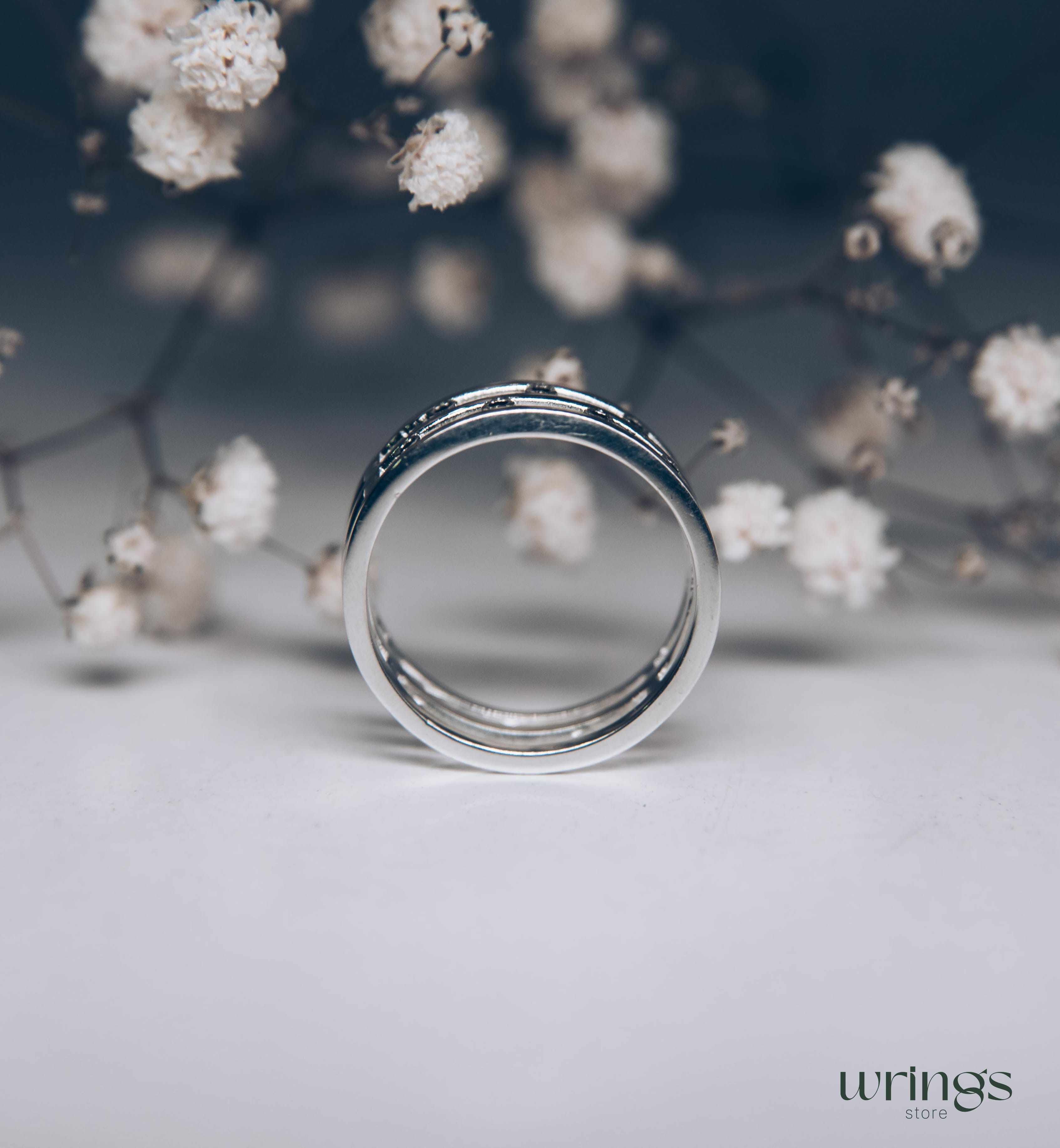 Stylish Black Diamond Band for Women Open Design Silver