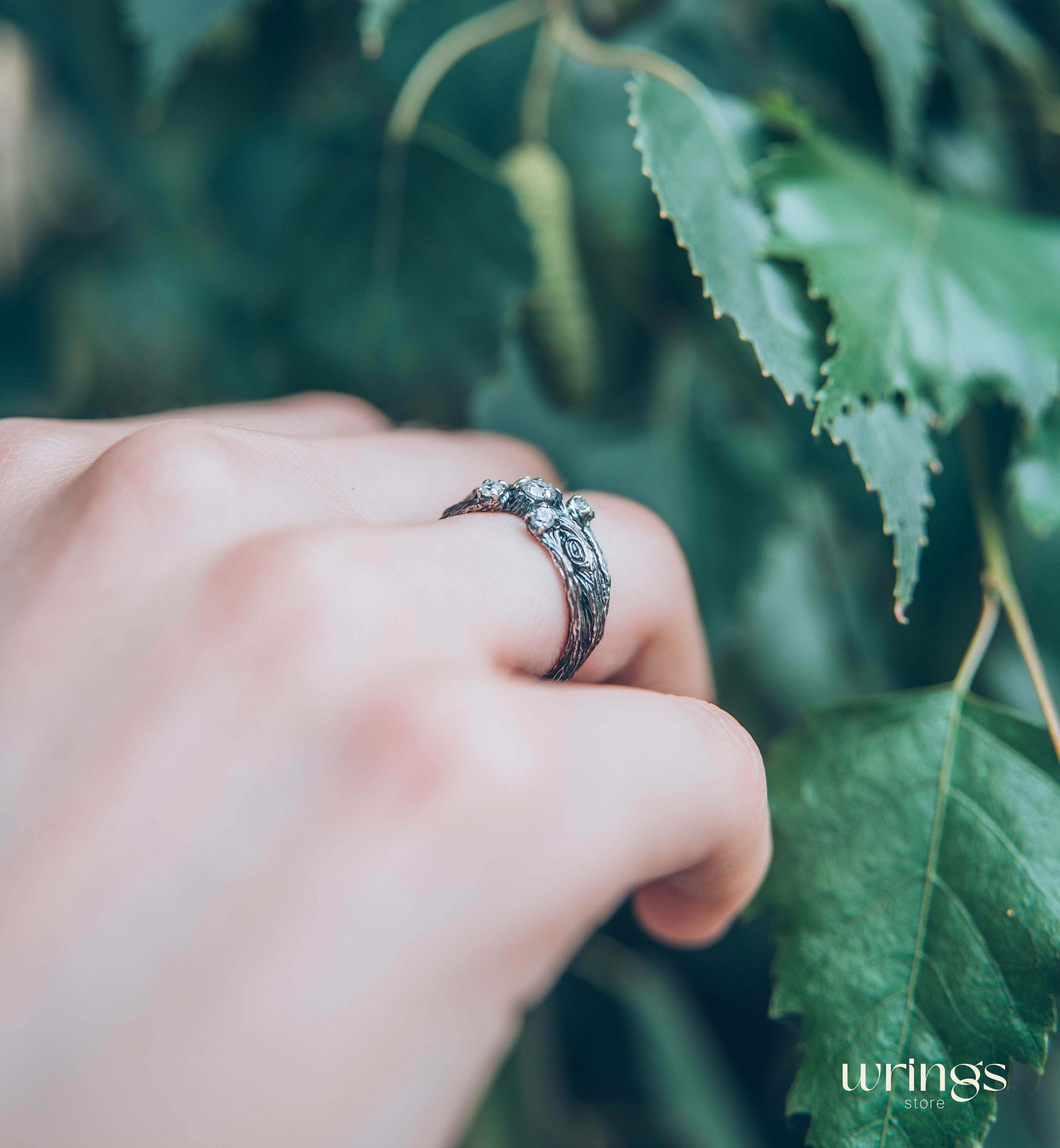 Three Branches & 5 Gemstones Womens Silver Ring