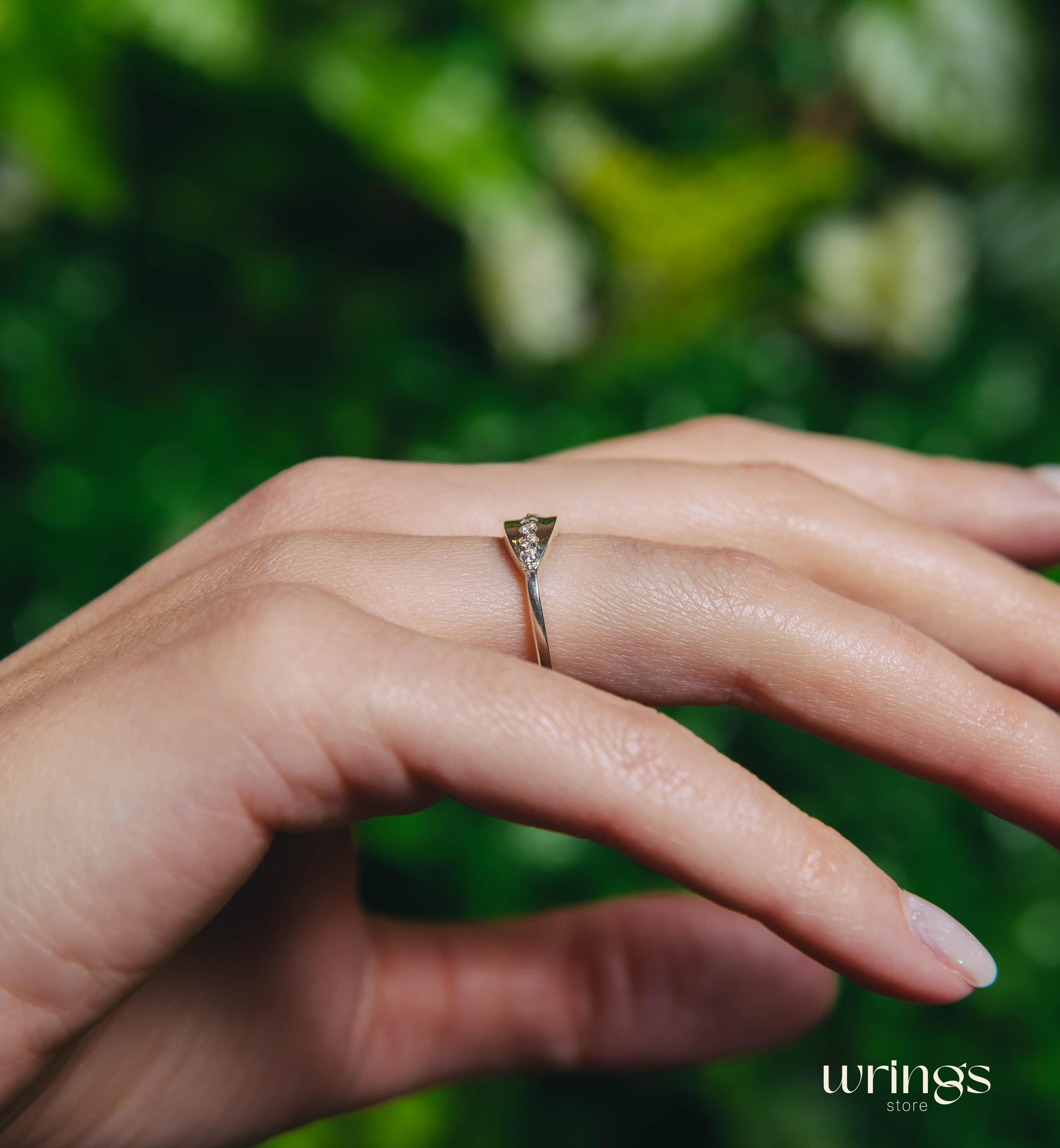 Minimalist Silver Spoon Promise Ring with White Stones